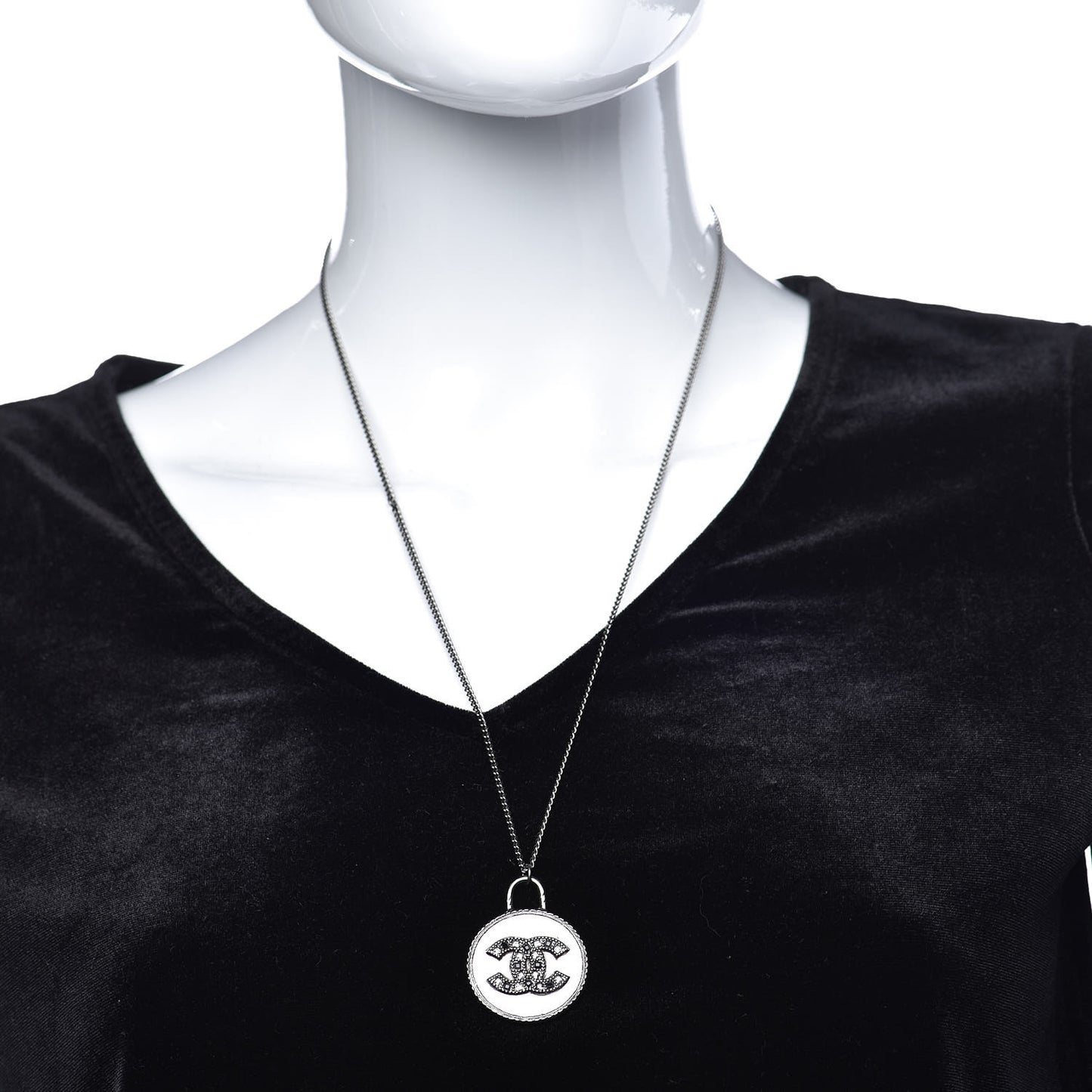 Crystal CC Medallion Necklace Ruthenium Black
