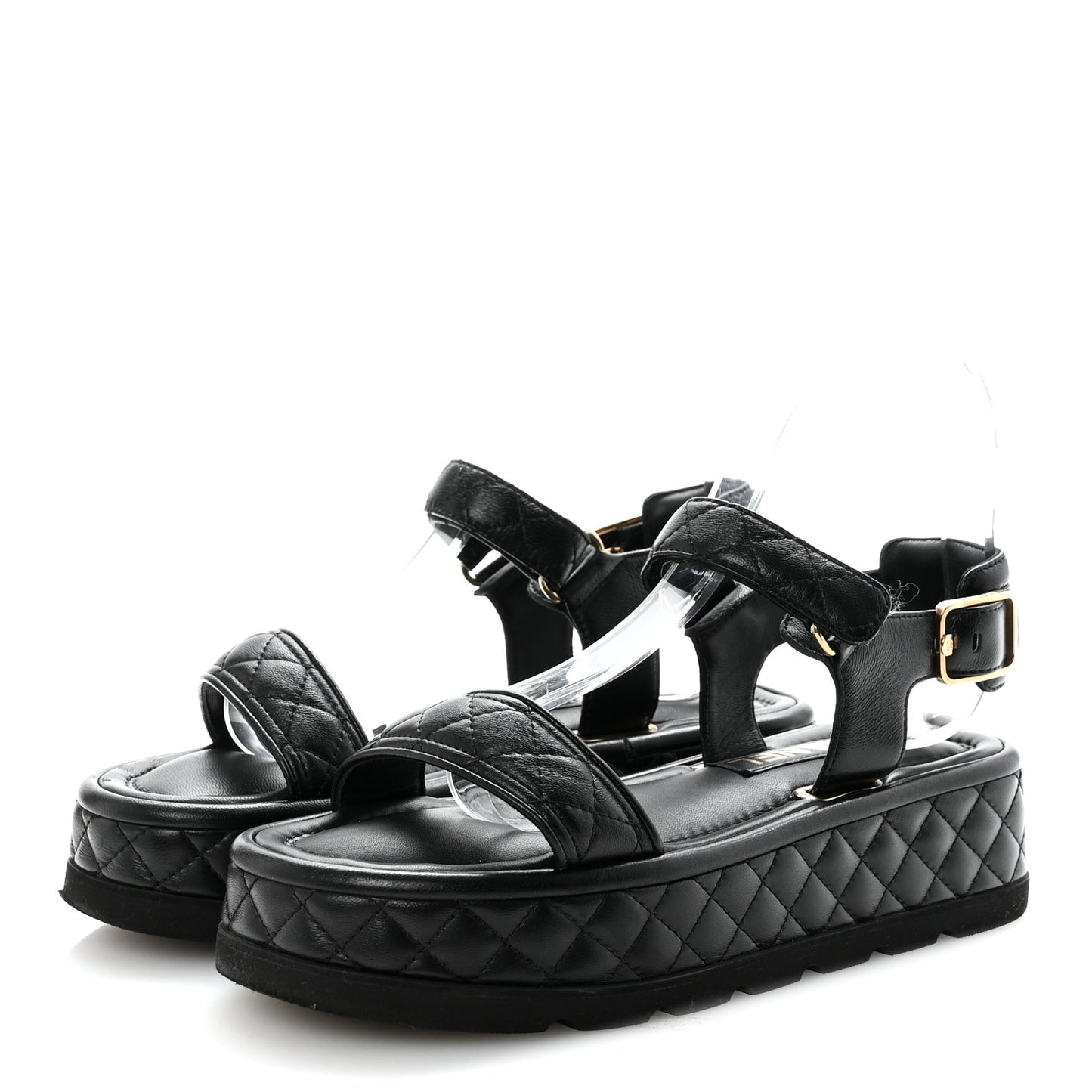 Lambskin Quilted Platform Sandals 37 Black