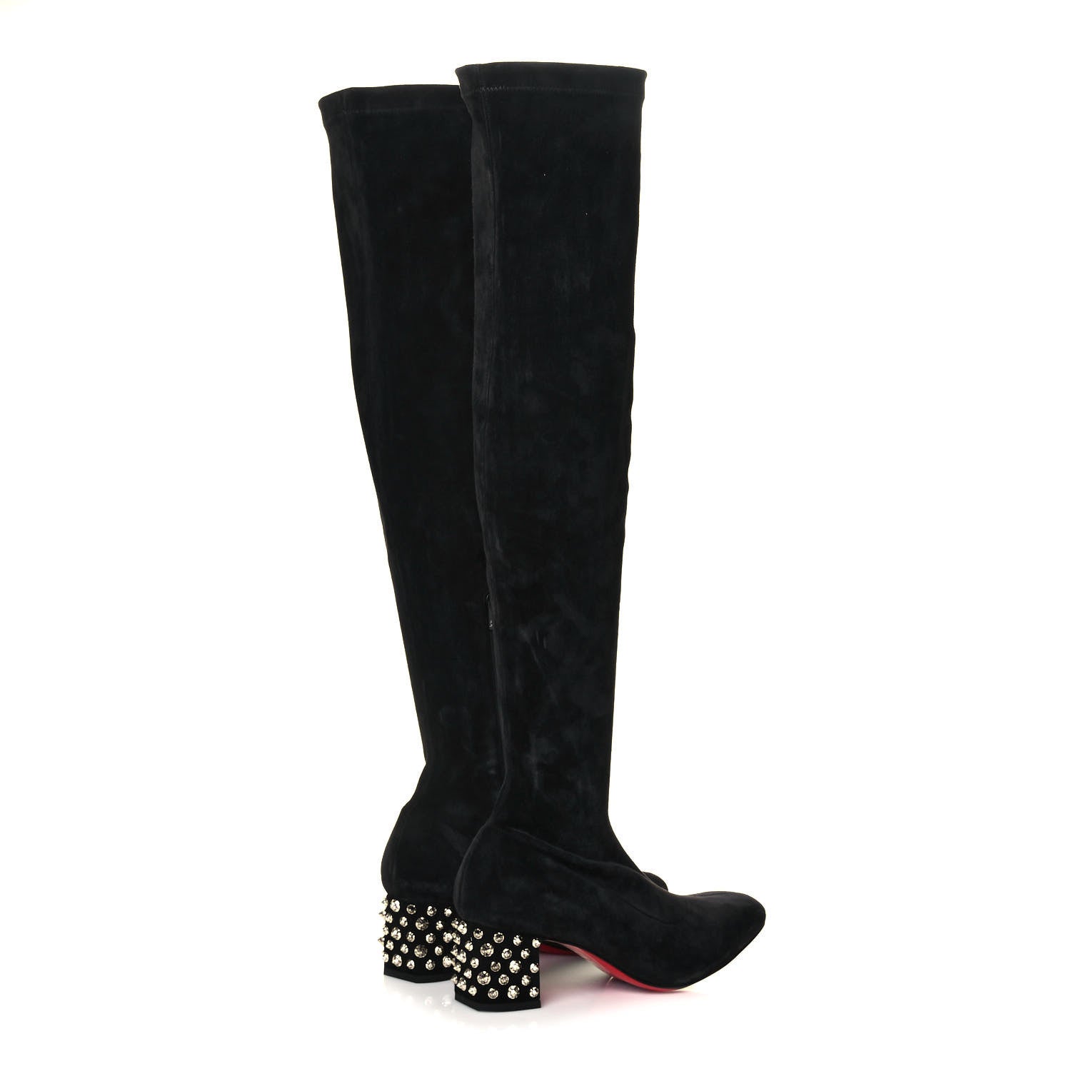 Christian Louboutin Veau Velours Spiked Study Stretch 55 Over The Knee Boots 39.5 Black 7 of 14