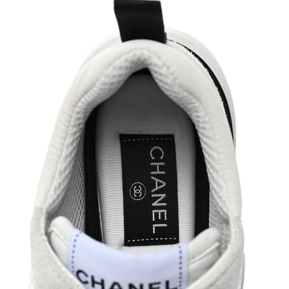 Chanel Calfskin Mesh Lycra Suede Womens Logo Sneakers 37 White 6 of 7