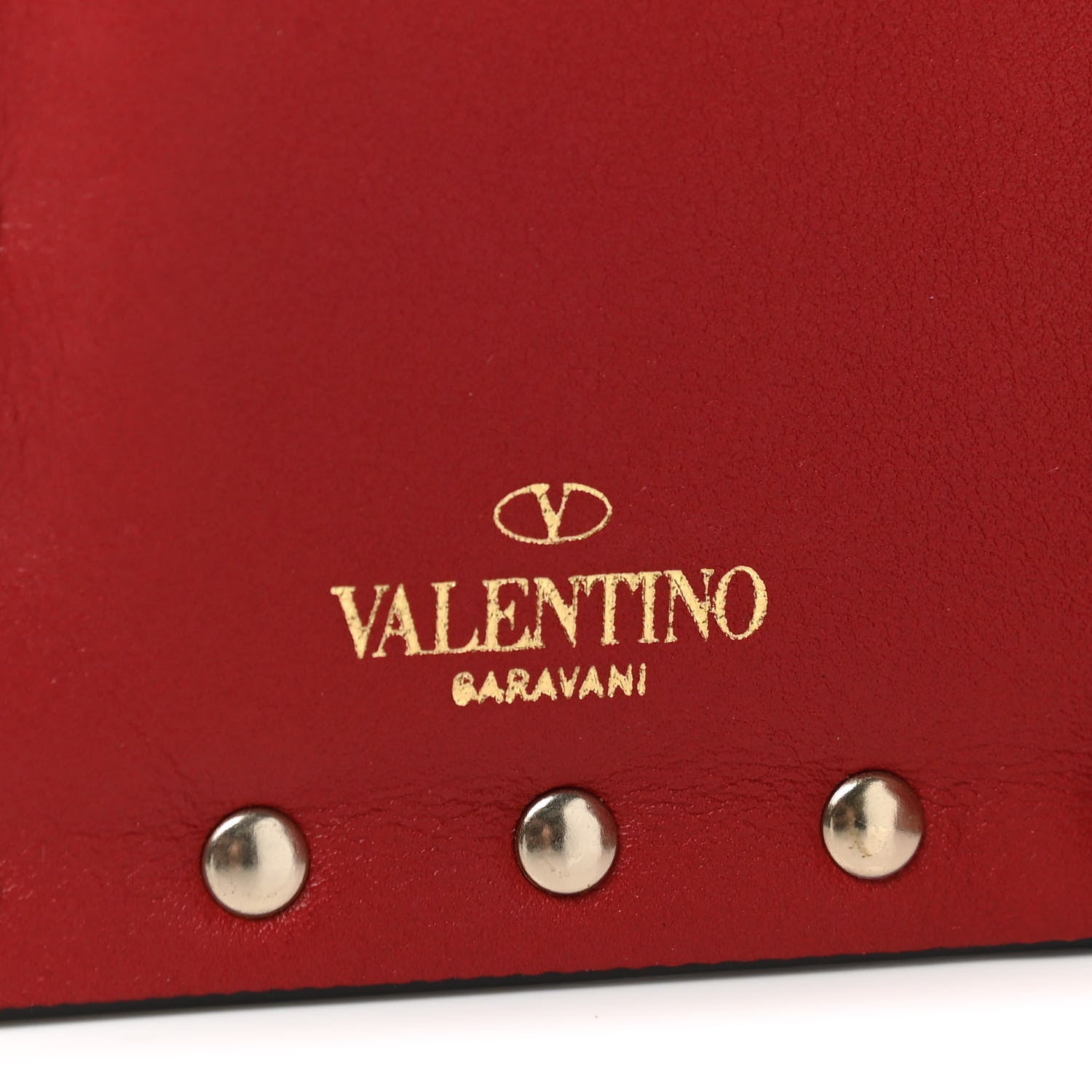 Valentino Garavani Calfskin Polka Dot Rockstud Coin Case Card Holder Red 6 of 6