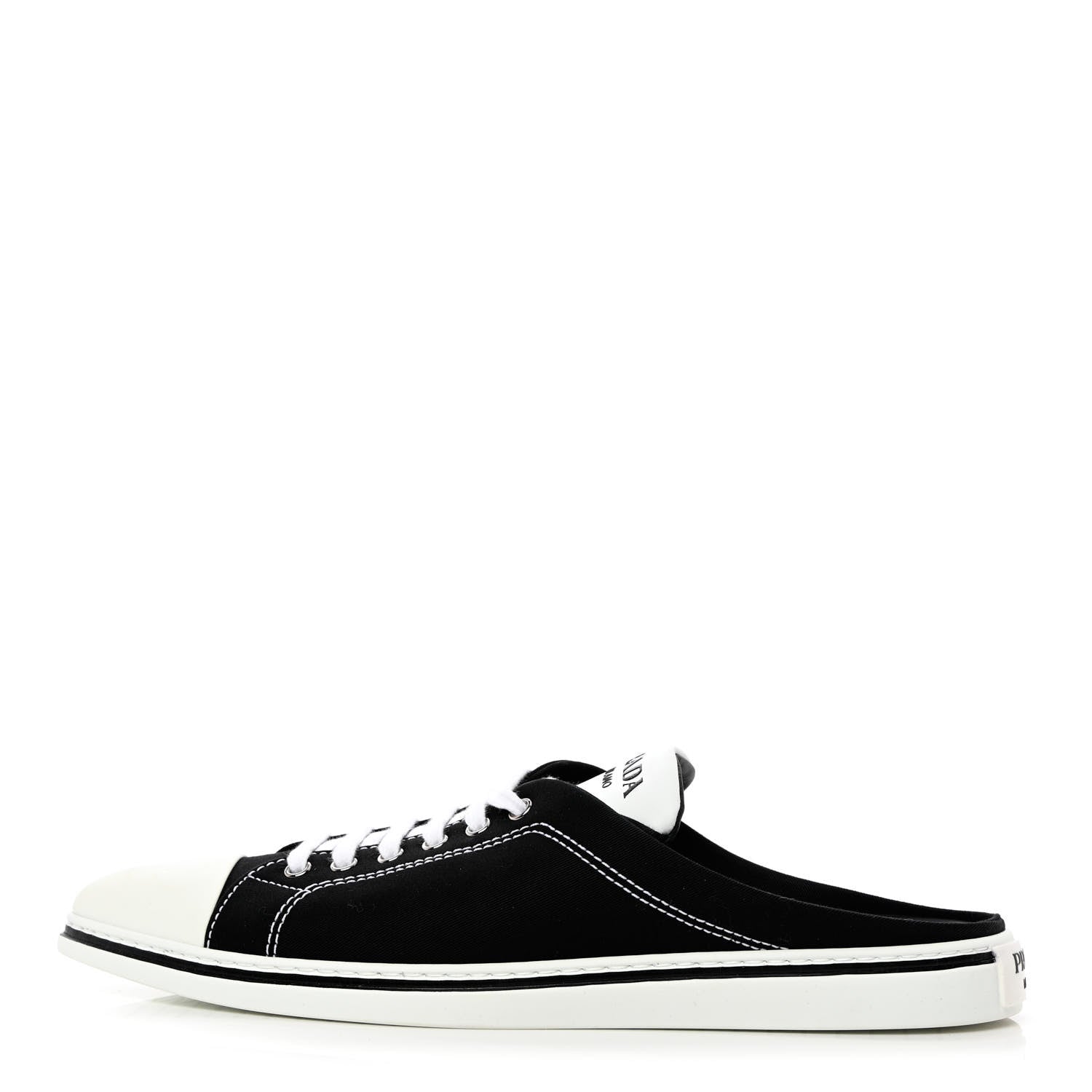 Prada Nylon Gabardine Point-Toe Sneaker Mules 40 Black 1 of 18