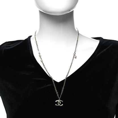Chanel Crystal Pearl Chain CC Pendant Necklace Silver 2 of 5