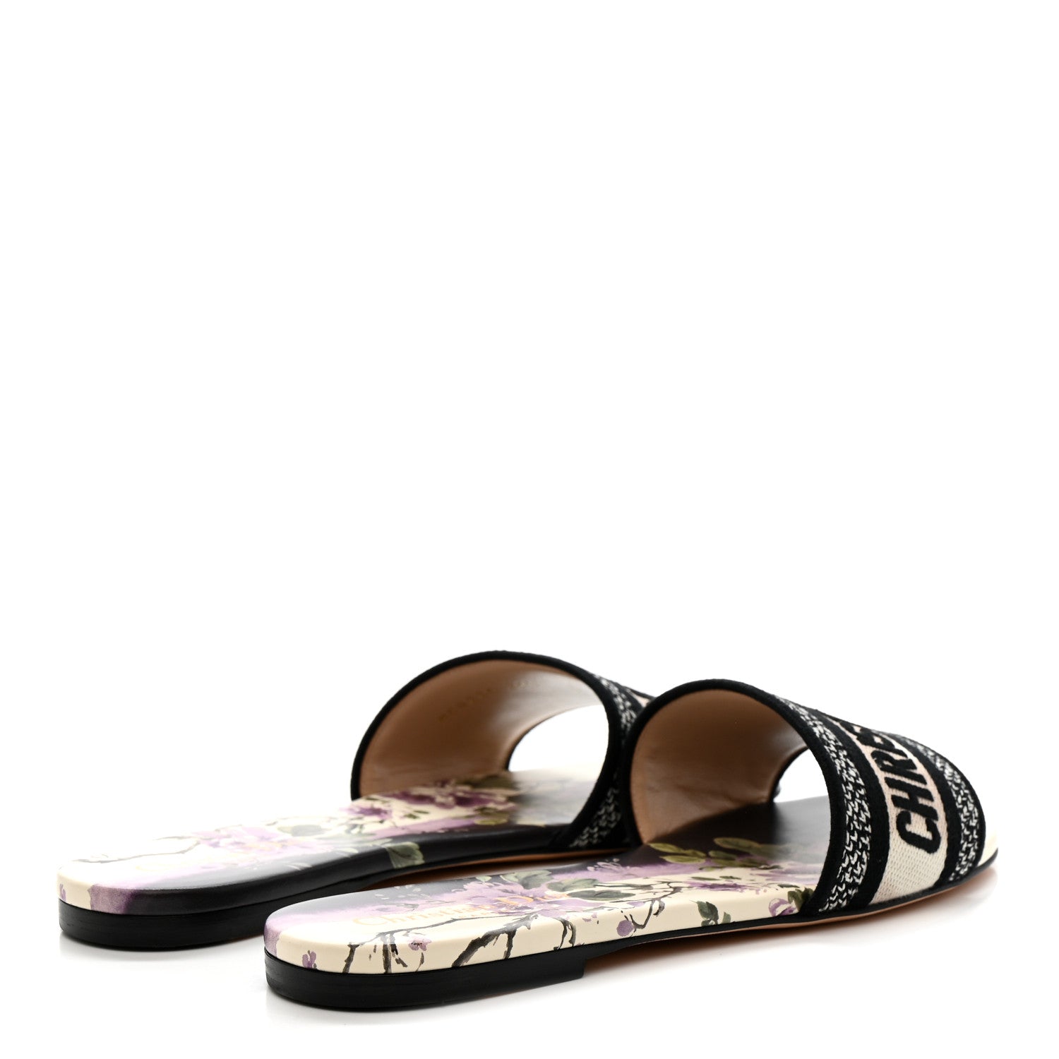 Christian Dior Canvas Pivoine Embroidered Dway Flat Slide Sandals 39.5 Off White Violet 5 of 10