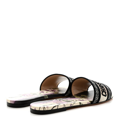 Christian Dior Canvas Pivoine Embroidered Dway Flat Slide Sandals 39.5 Off White Violet 5 of 10