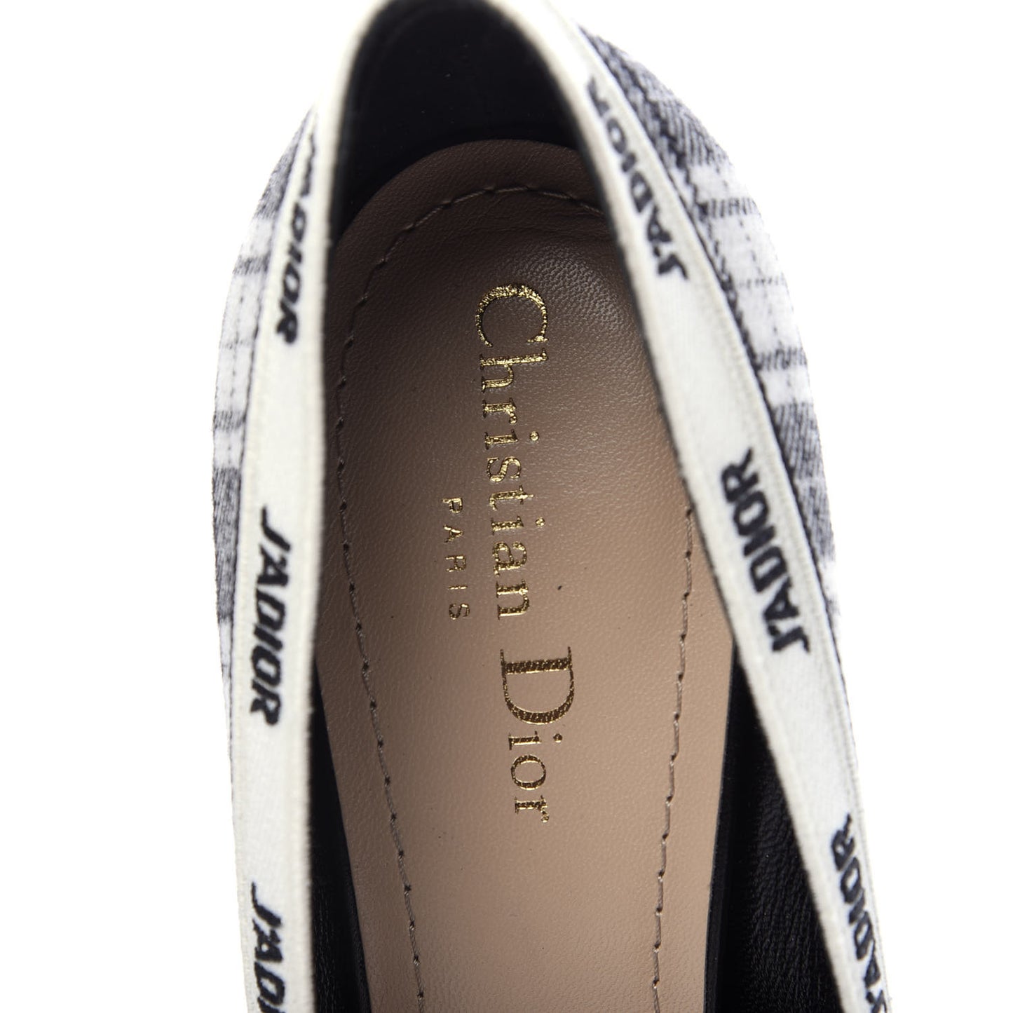 Canvas Ribbon Tartan Print Embroidered J'Adior 100mm Pumps 41 Black Off White