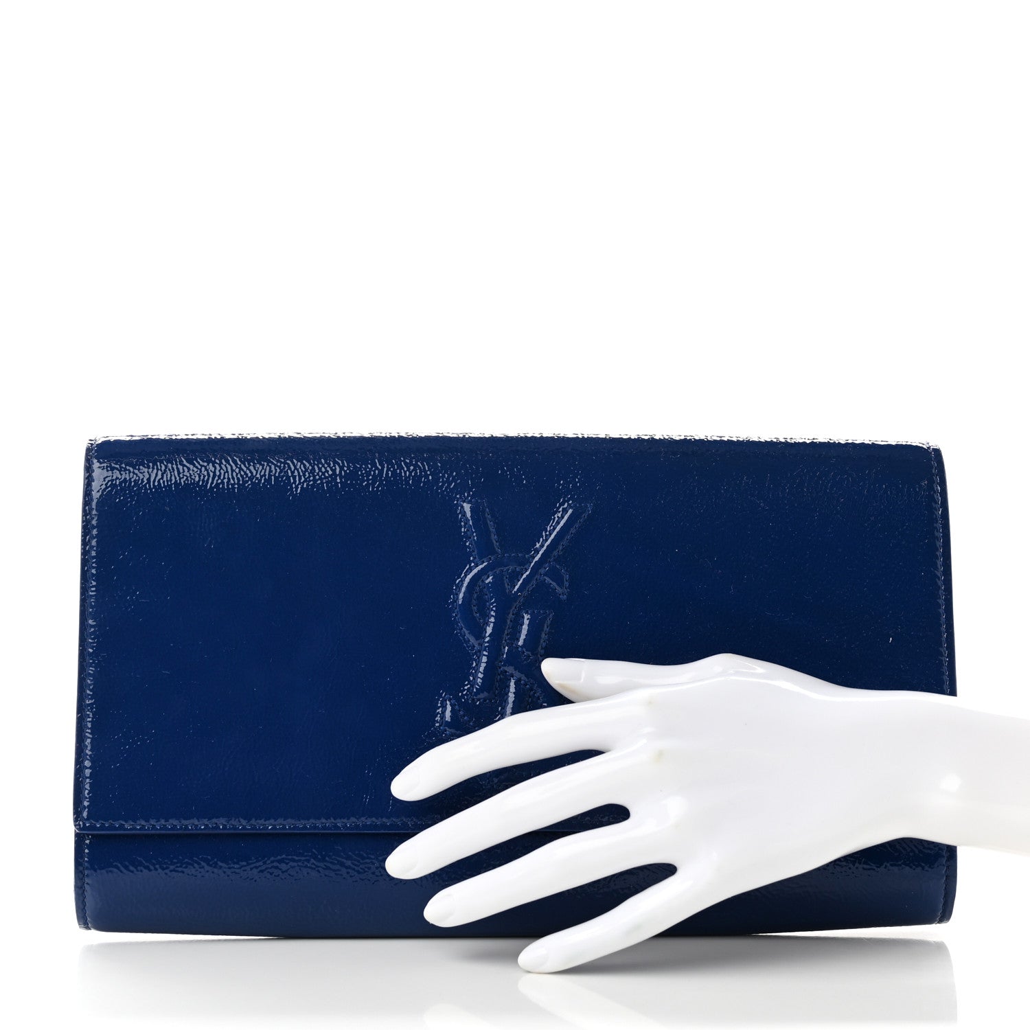 Saint Laurent Textured Patent Calfskin Large Belle De Jour Clutch Royal Blue 3 of 8