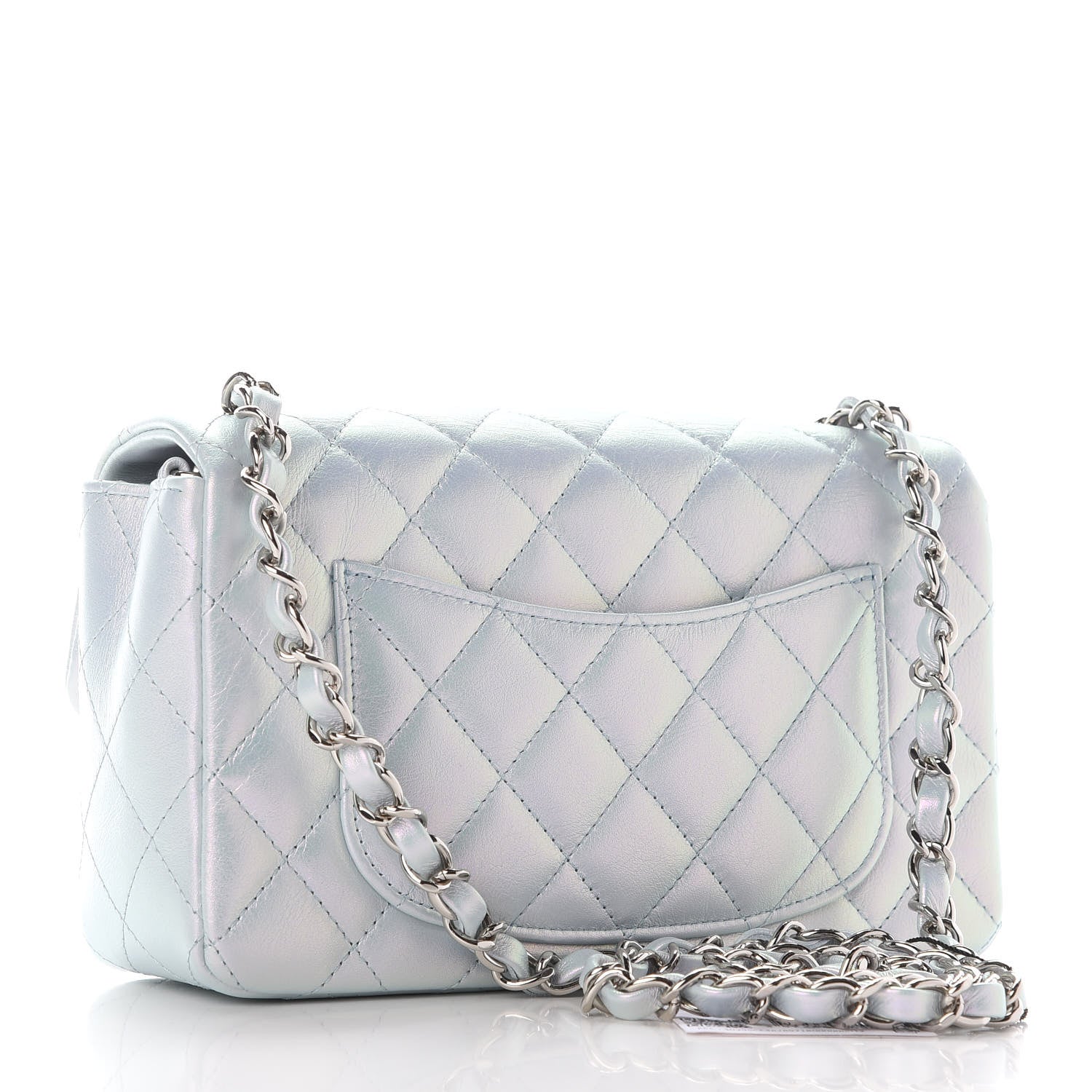 Chanel Iridescent Calfskin Quilted Mini Rectangular Flap Light Blue 3 of 9