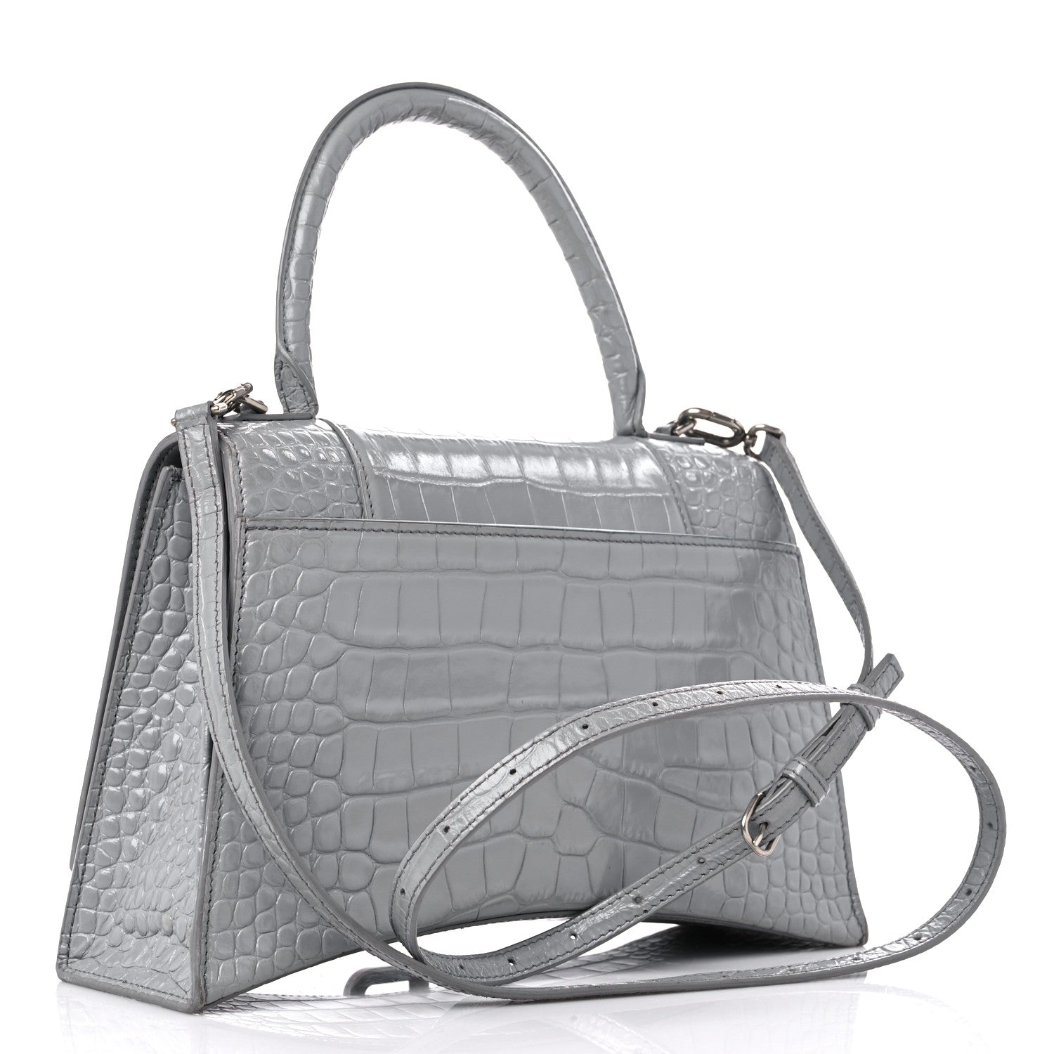Balenciaga Shiny Calfskin Crocodile Embossed Medium Hourglass Top Handle Bag Balenciaga Grey 3 of 14