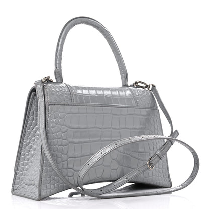 Balenciaga Shiny Calfskin Crocodile Embossed Medium Hourglass Top Handle Bag Balenciaga Grey 3 of 14