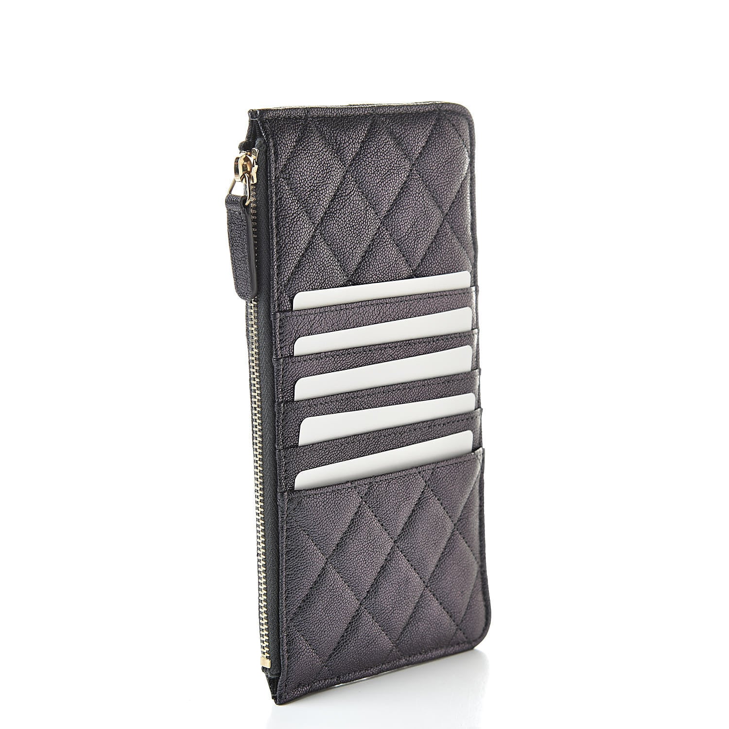 Chanel Iridescent Caviar Quilted Classic Flat Wallet Pouch Black 3 of 8