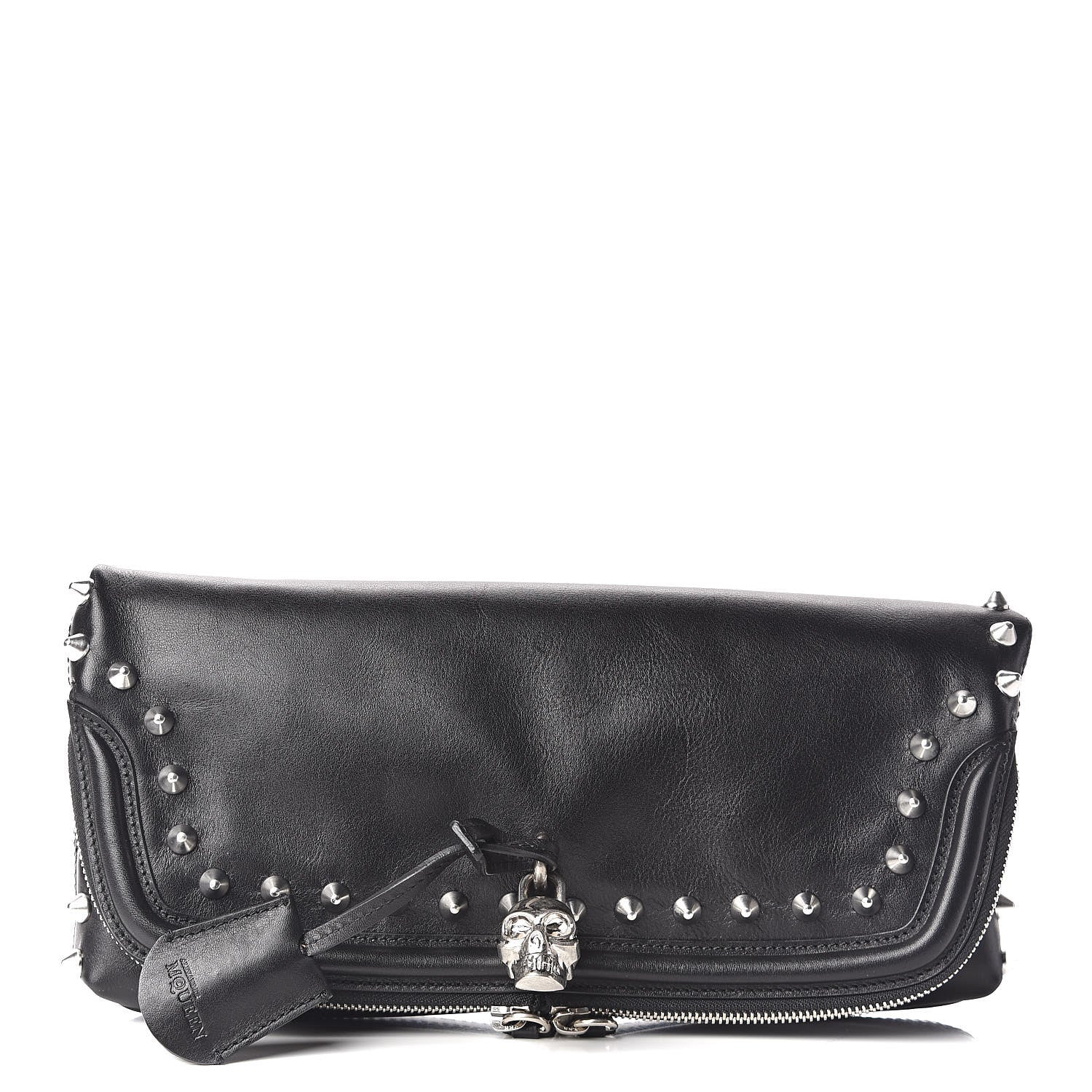 Alexander McQueen Calfskin Studded Padlock Skull Clutch Black 1 of 9