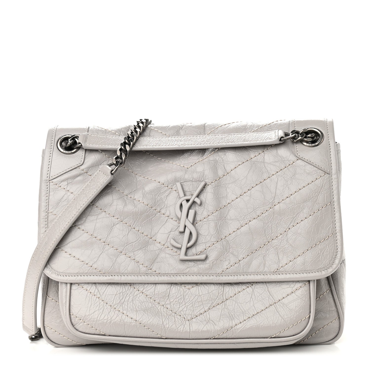 Saint Laurent Crinkled Calfskin Matelasse Monogram Medium Niki Chain Satchel Ivory 1 of 8