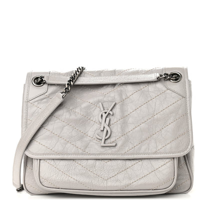 Saint Laurent Crinkled Calfskin Matelasse Monogram Medium Niki Chain Satchel Ivory 1 of 8