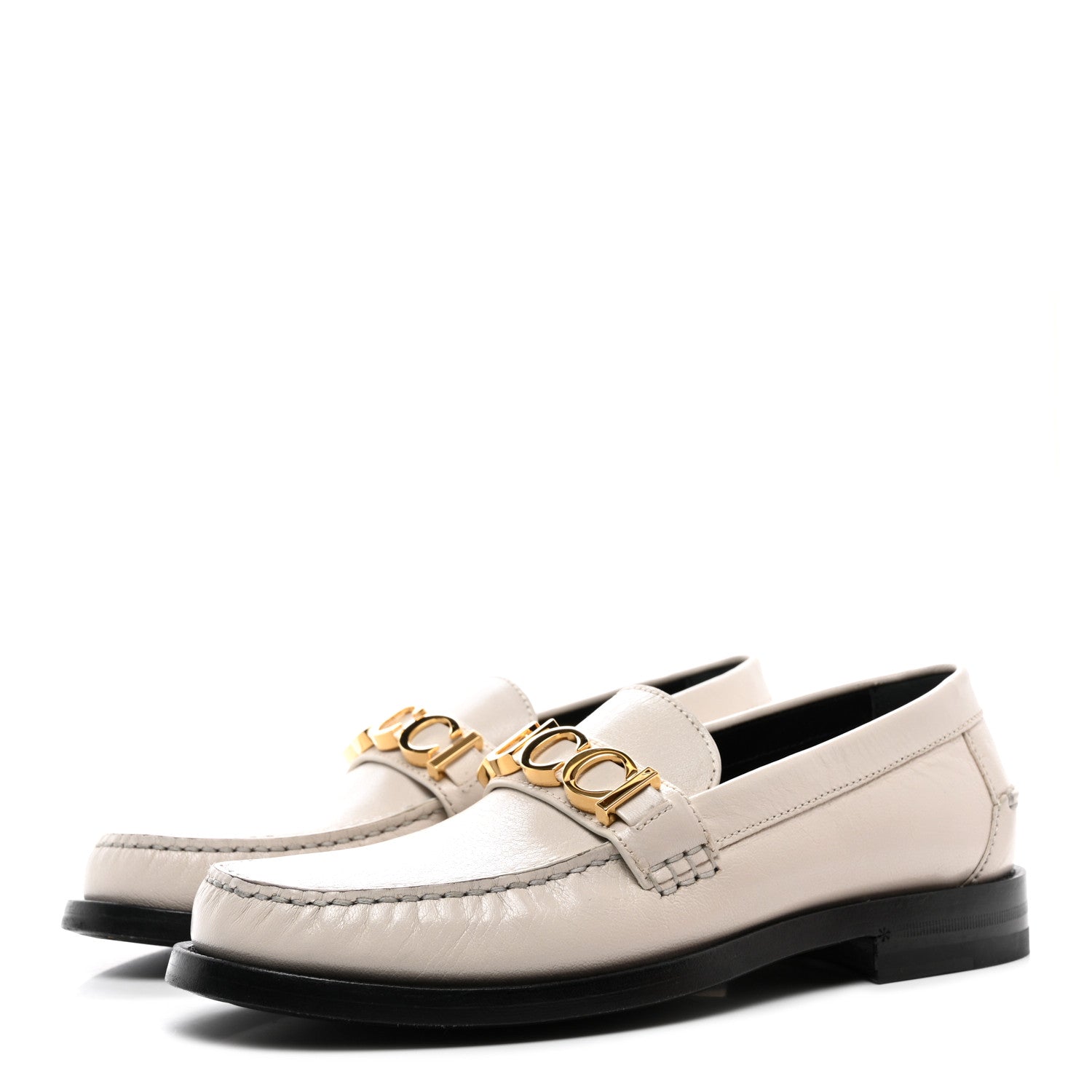 Gucci Goatskin Womens Logo 15mm Loafers 38 Mystic White 3 of 9