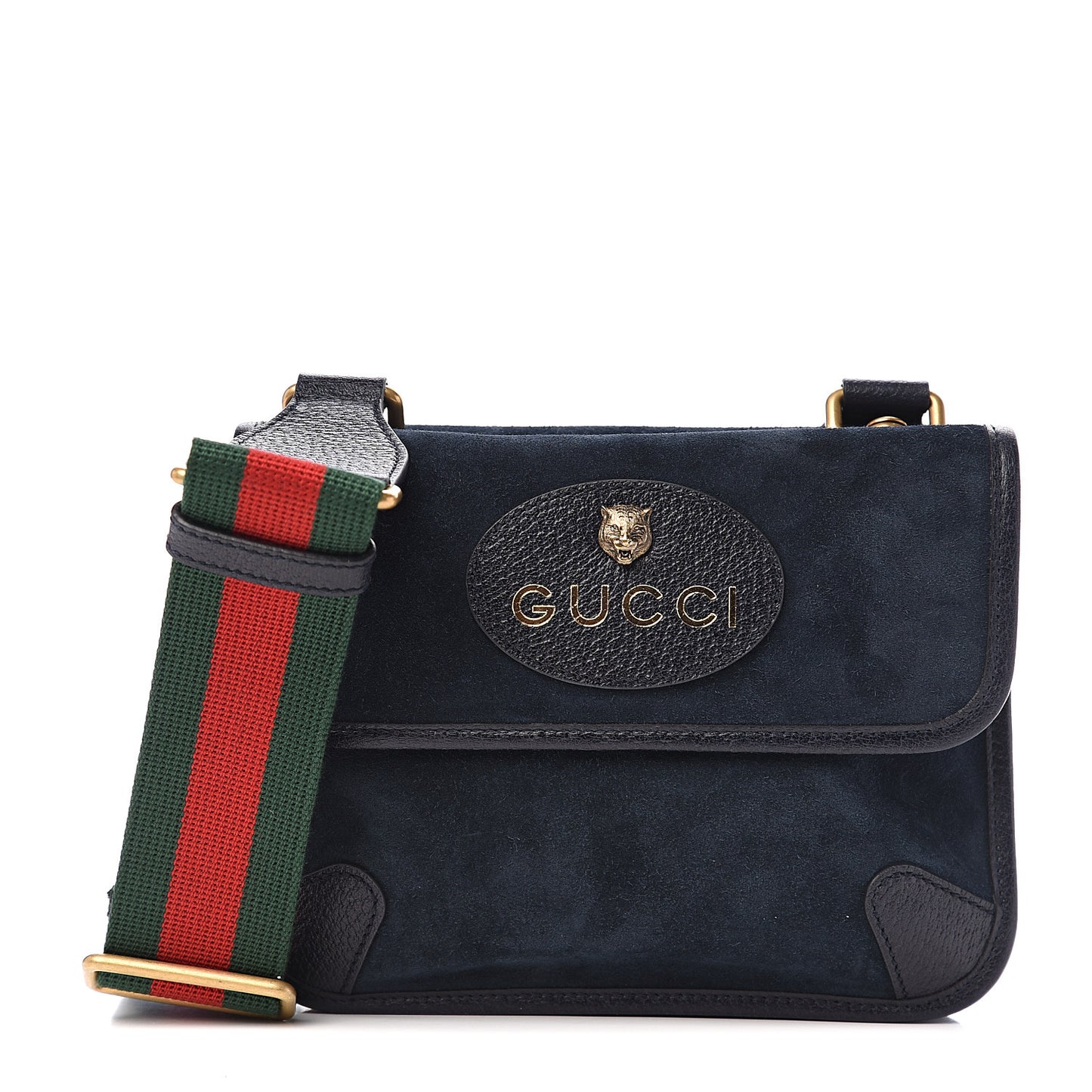 Suede Web Small Neo Vintage Double Flap Messenger Bag Blue
