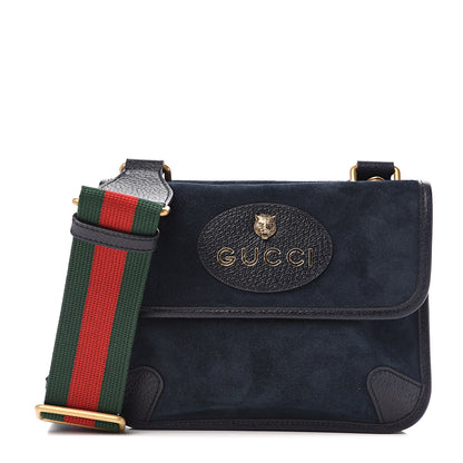 Gucci Suede Web Small Neo Vintage Double Flap Messenger Bag Blue 1 of 9