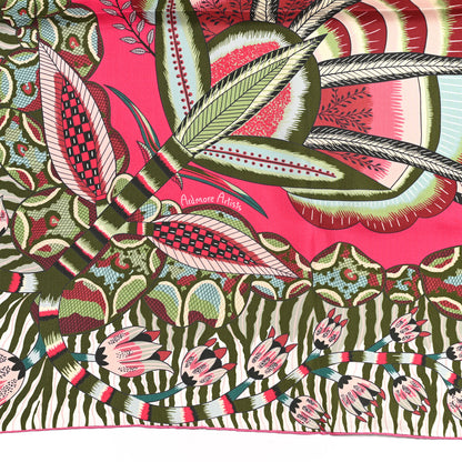 Hermes Silk Flowers of South Africa Scarf 140 Rose Indien Vert 5 of 5