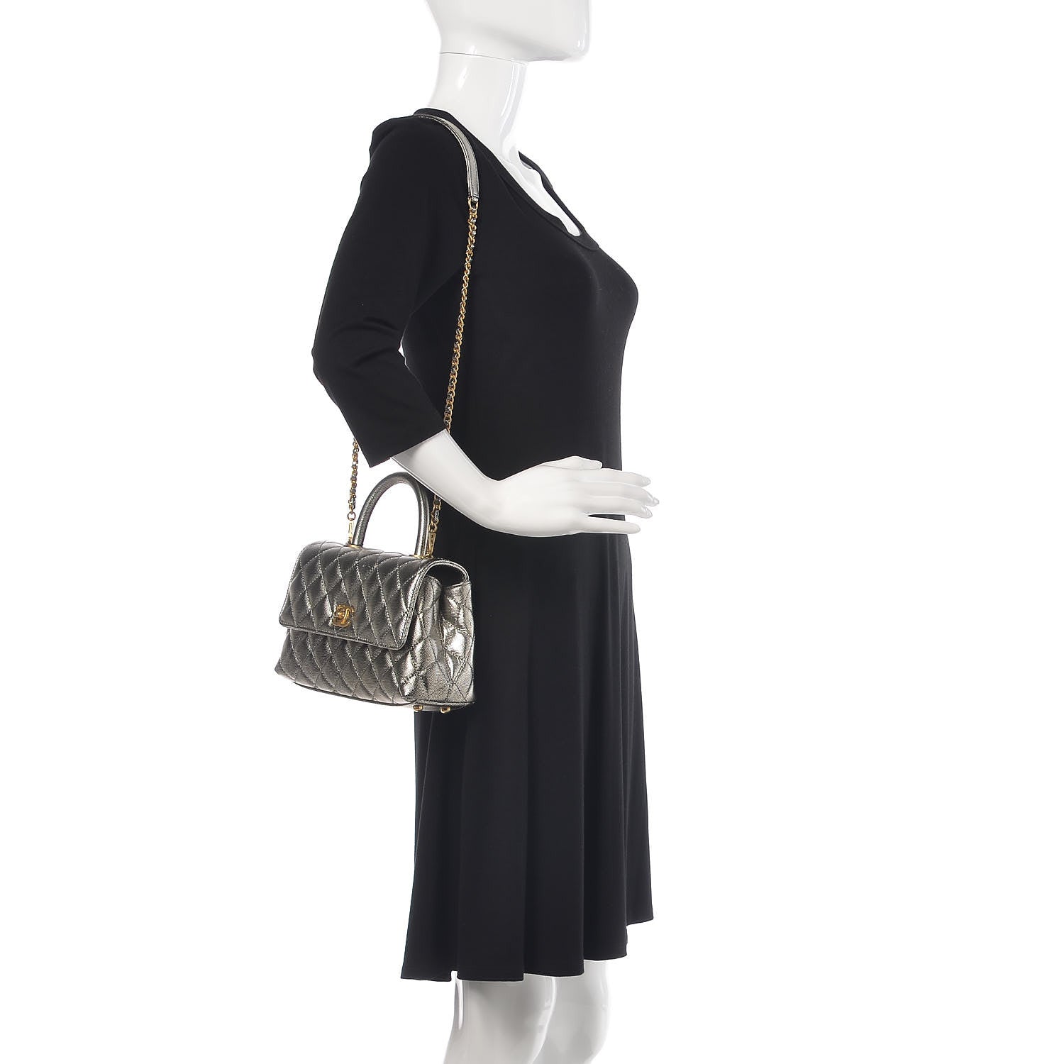Chanel Metallic Caviar Quilted Mini Coco Handle Flap Silver 2 of 10