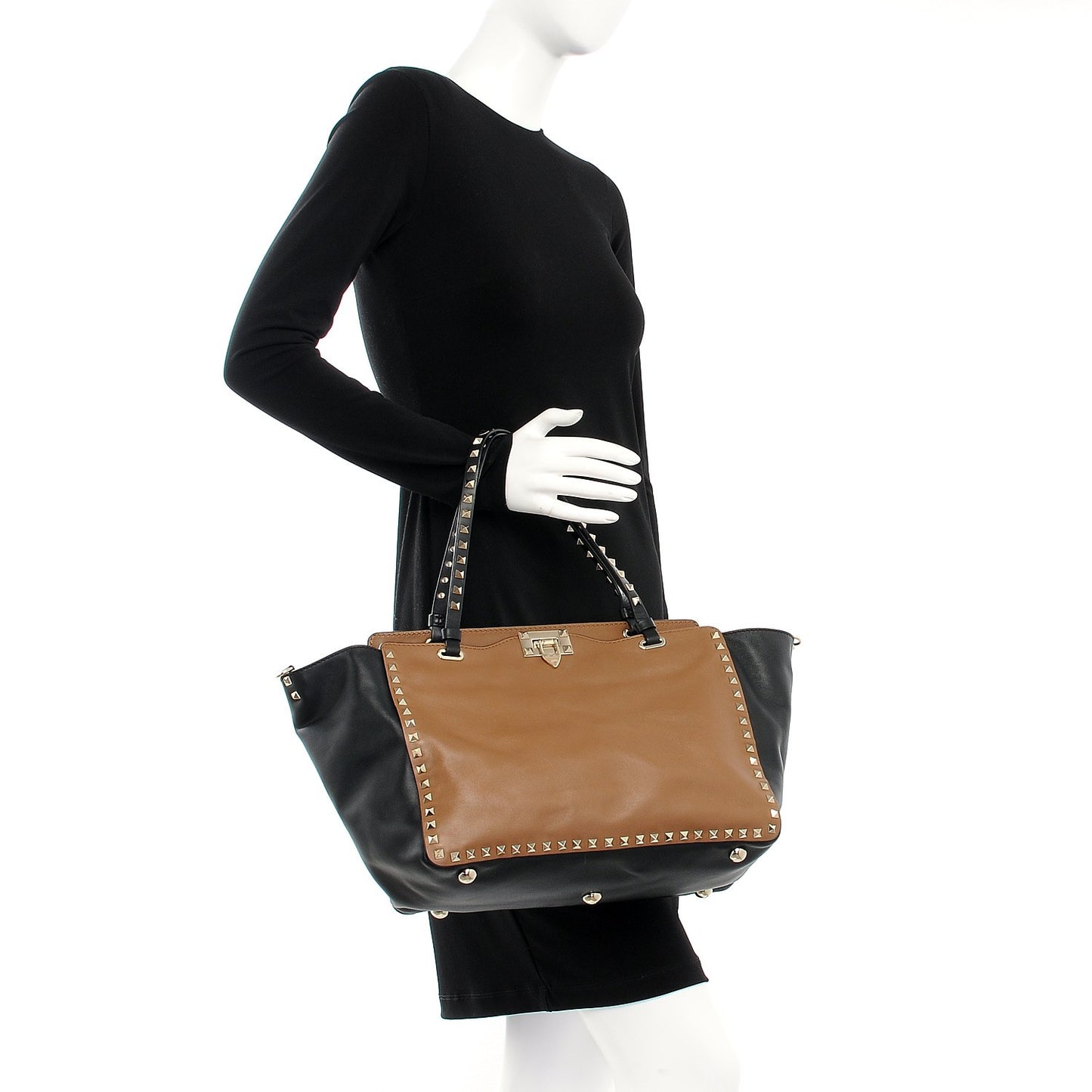 Vitello Medium Rockstud Tote Brown Black