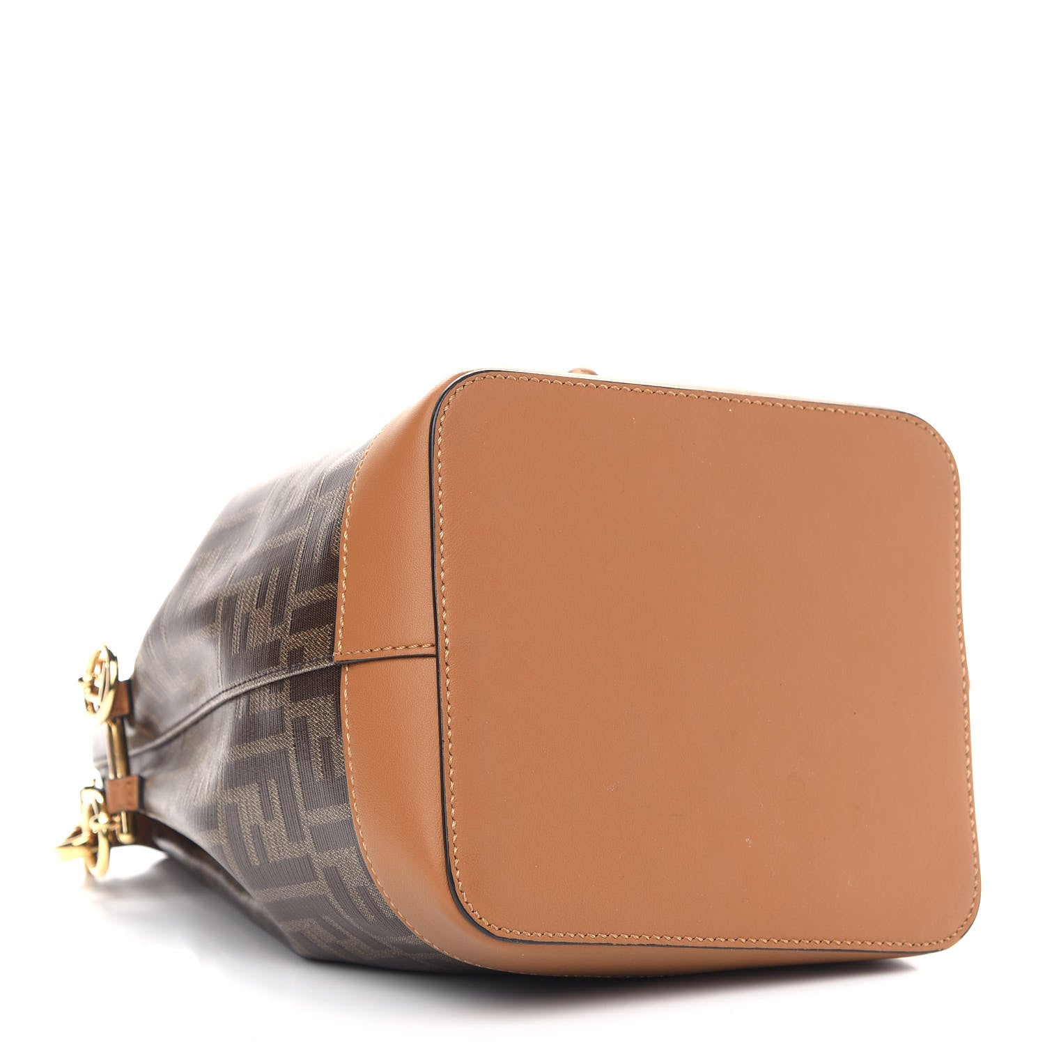 Fendi Glazed Fabric Vitello Grace F is Fendi FF 1974 Stamp Patch Grande Mon Tresor Bucket Bag Mogano Panna Nocciola 4 of 10