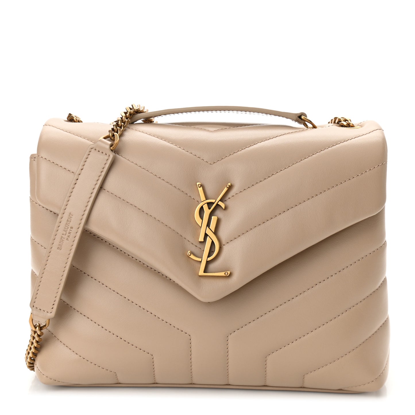 Calfskin Y Quilted Monogram Small Loulou Chain Satchel Dark Beige