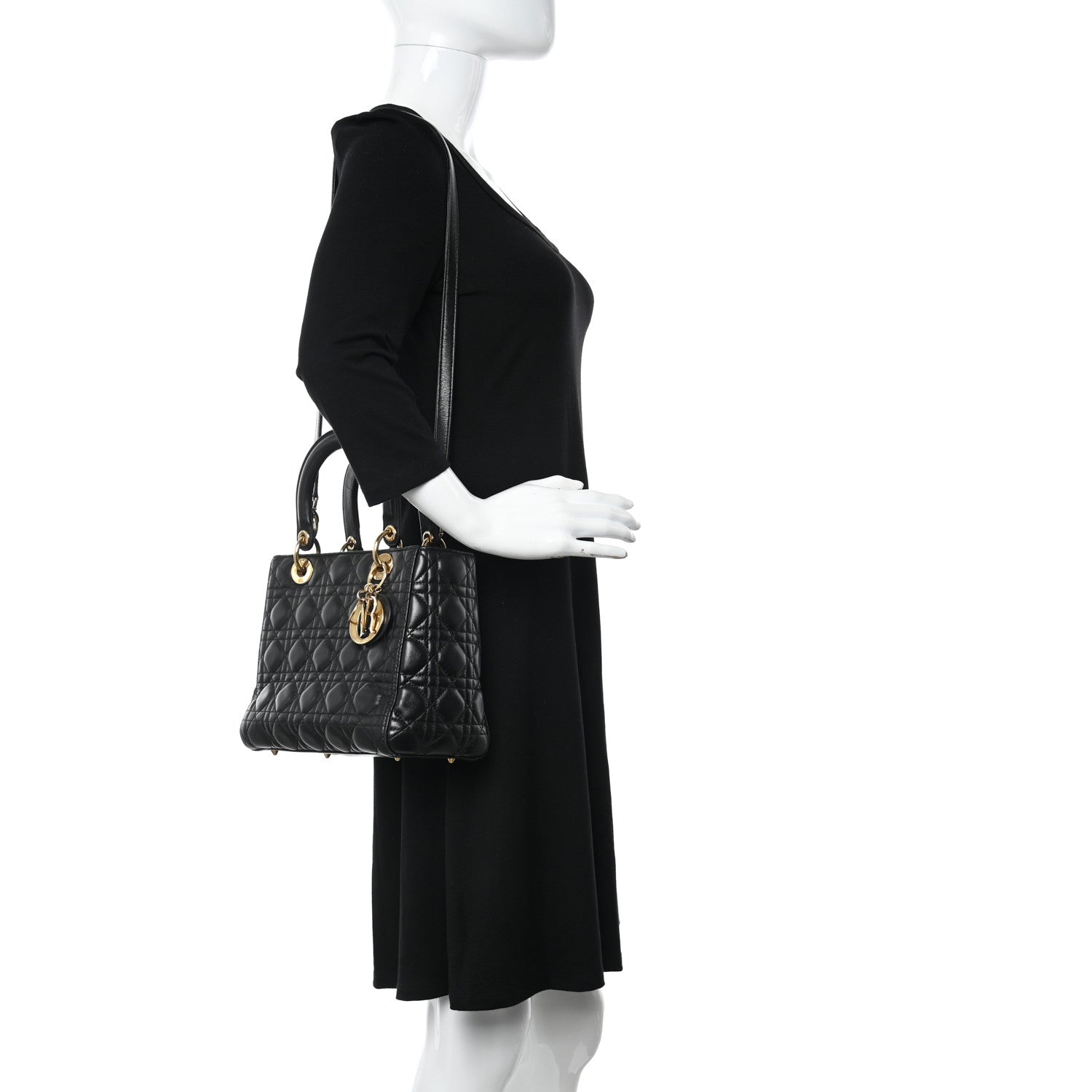 Christian Dior Lambskin Cannage Medium Lady Dior Black 2 of 10