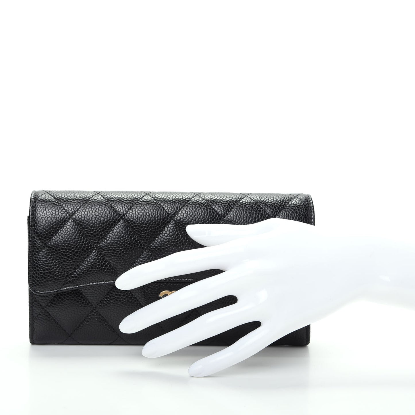 Caviar Quilted Large Gusset Flap Wallet Black