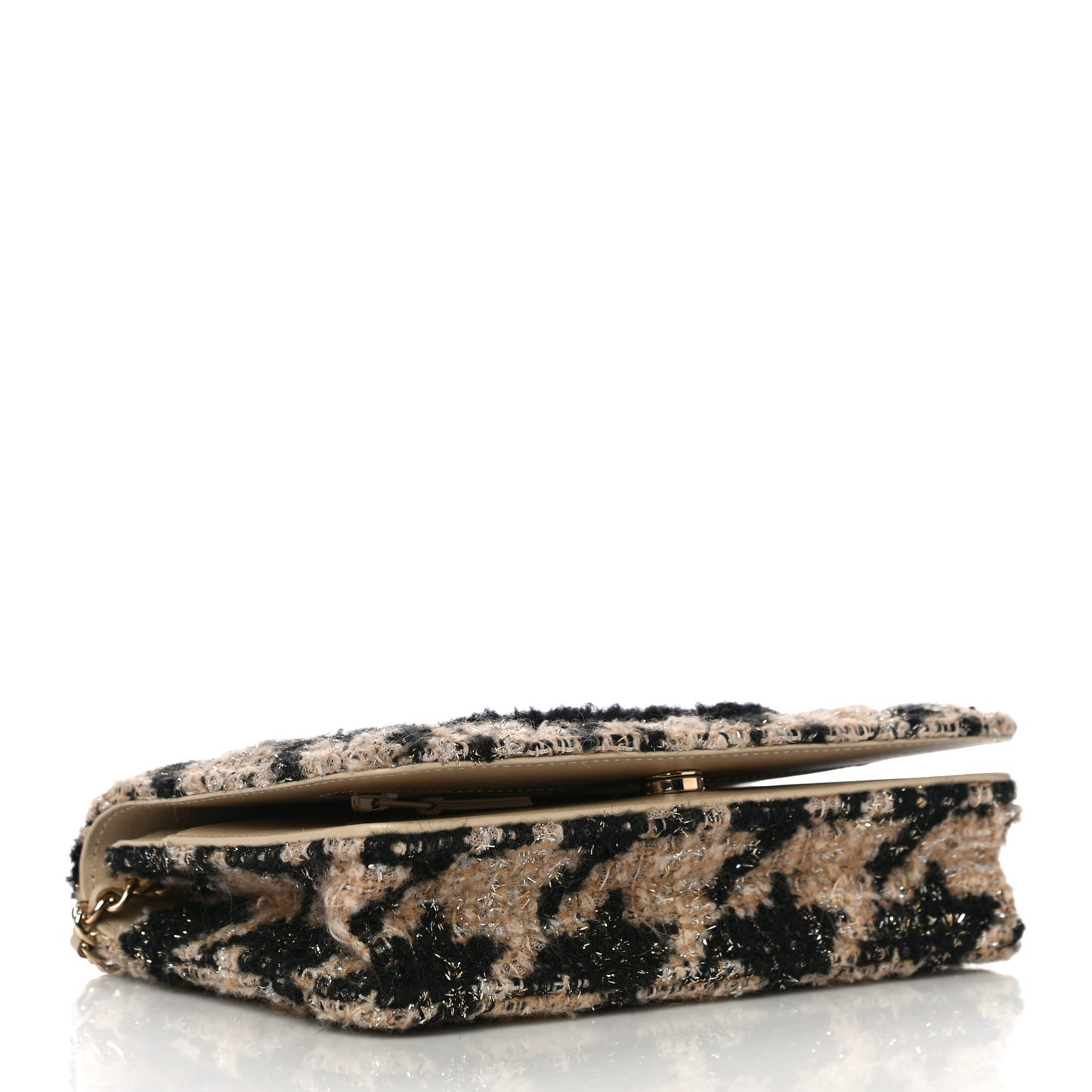Tweed Shearling Quilted Chanel Wallet On Chain WOC and Coin Purse Beige Black