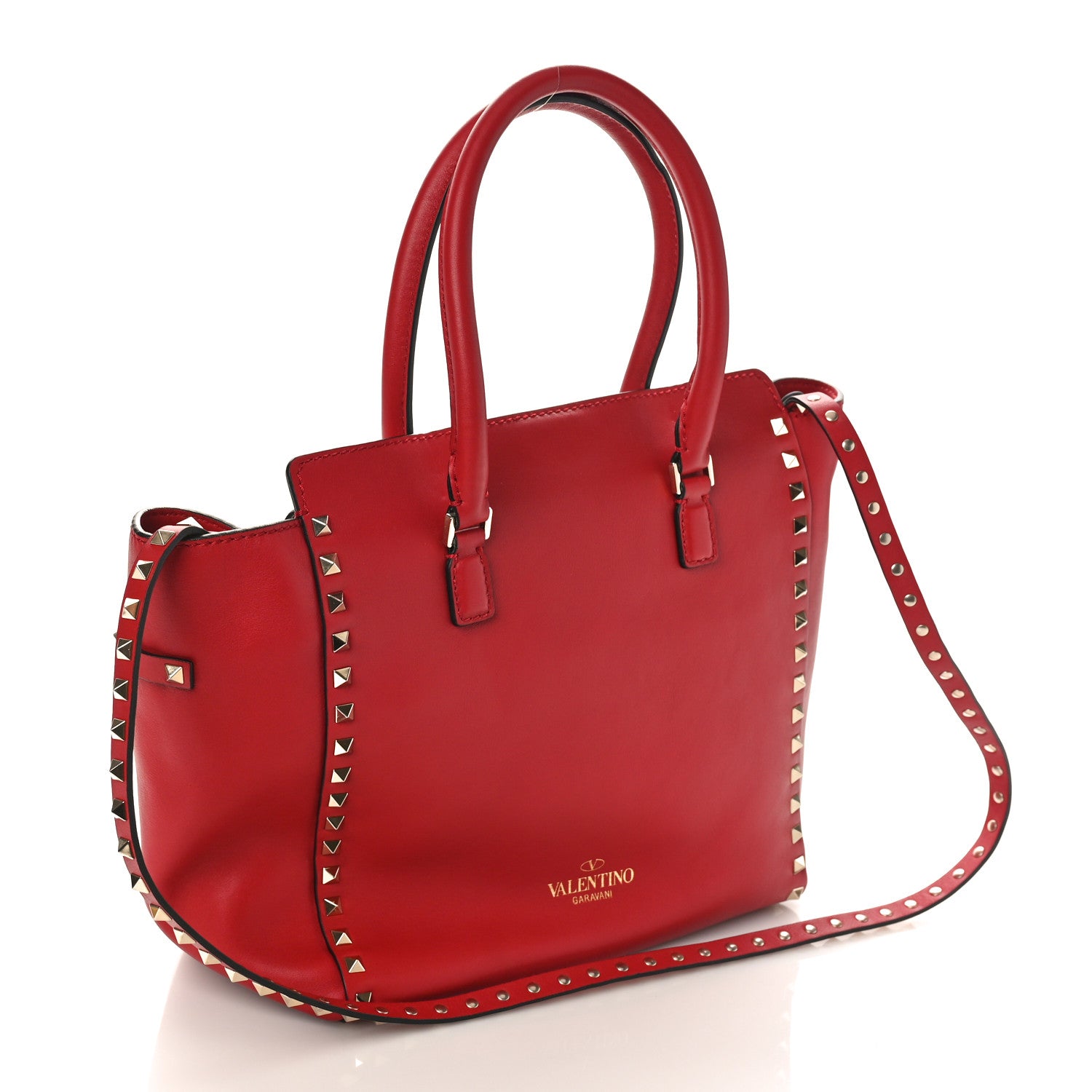 Valentino Garavani Vitello Rockstud Double Handle Tote Red 2 of 8