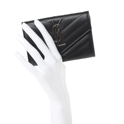 Saint Laurent Grain De Poudre Matelasse Chevron Small Monogram Envelope Wallet Black 2 of 8