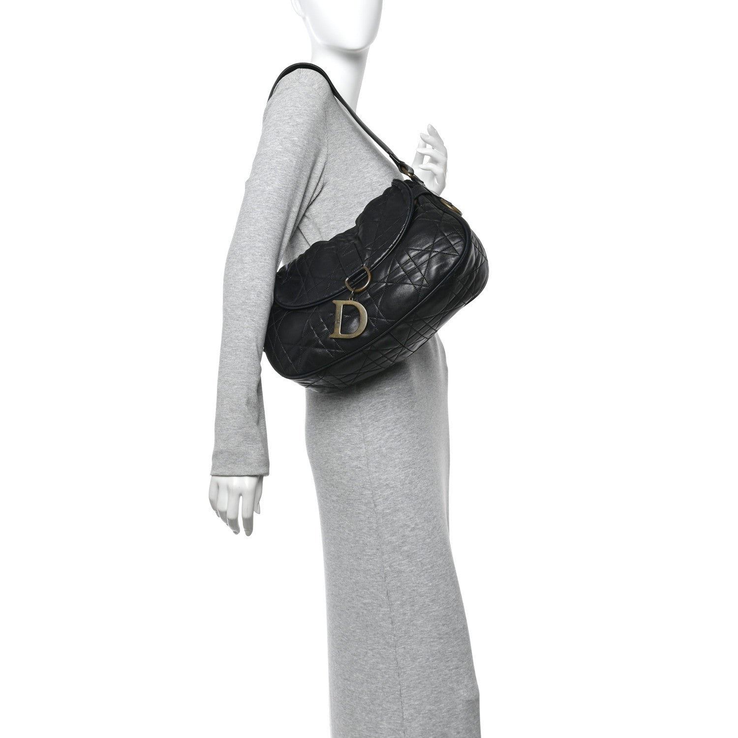 Christian Dior Lambskin Cannage Flap Messenger Bag Black 2 of 11