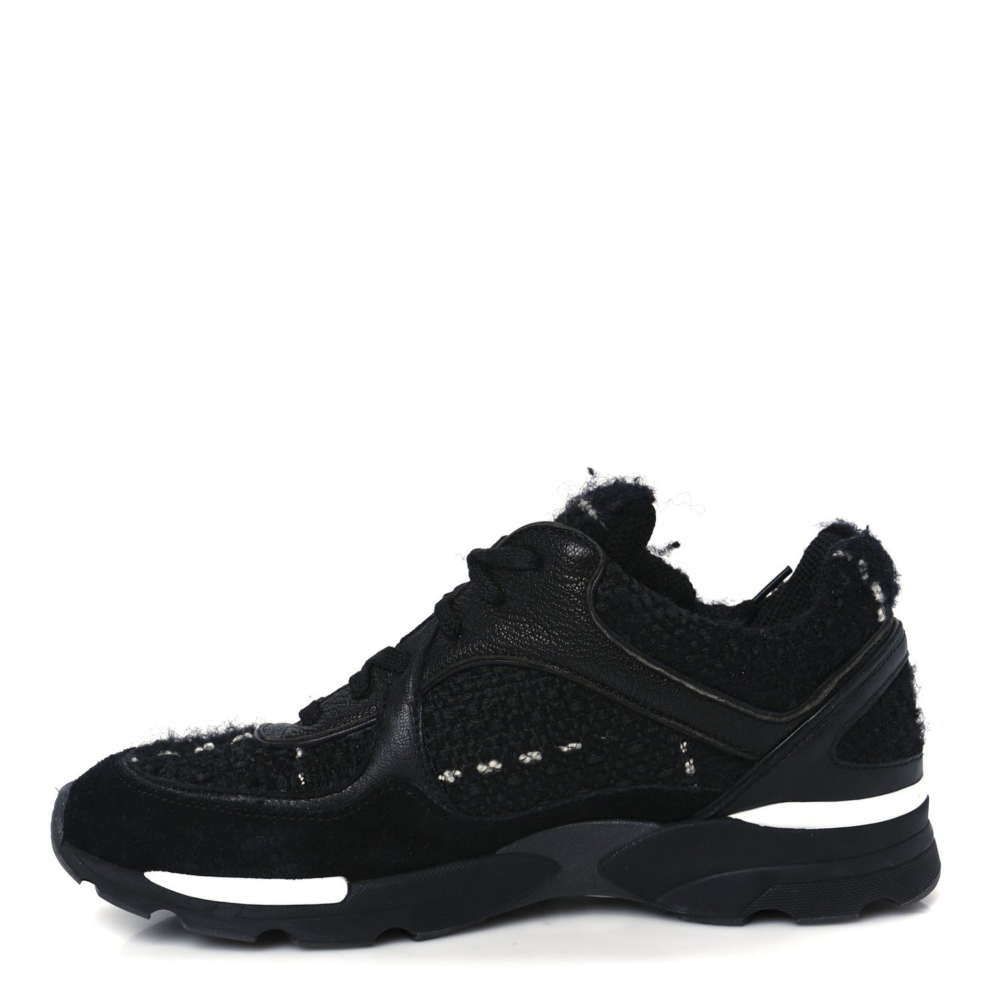 Tweed Suede Goatskin CC Sneakers 37 Black White