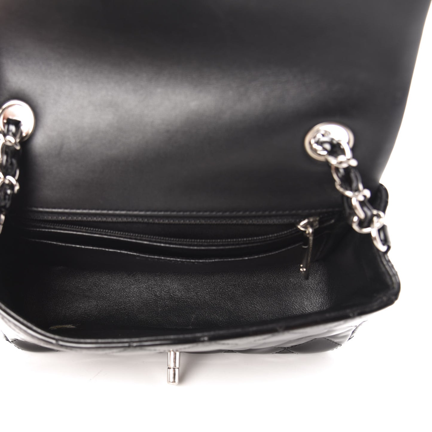 Patent Calfskin Quilted Mini Rectangular Flap Black