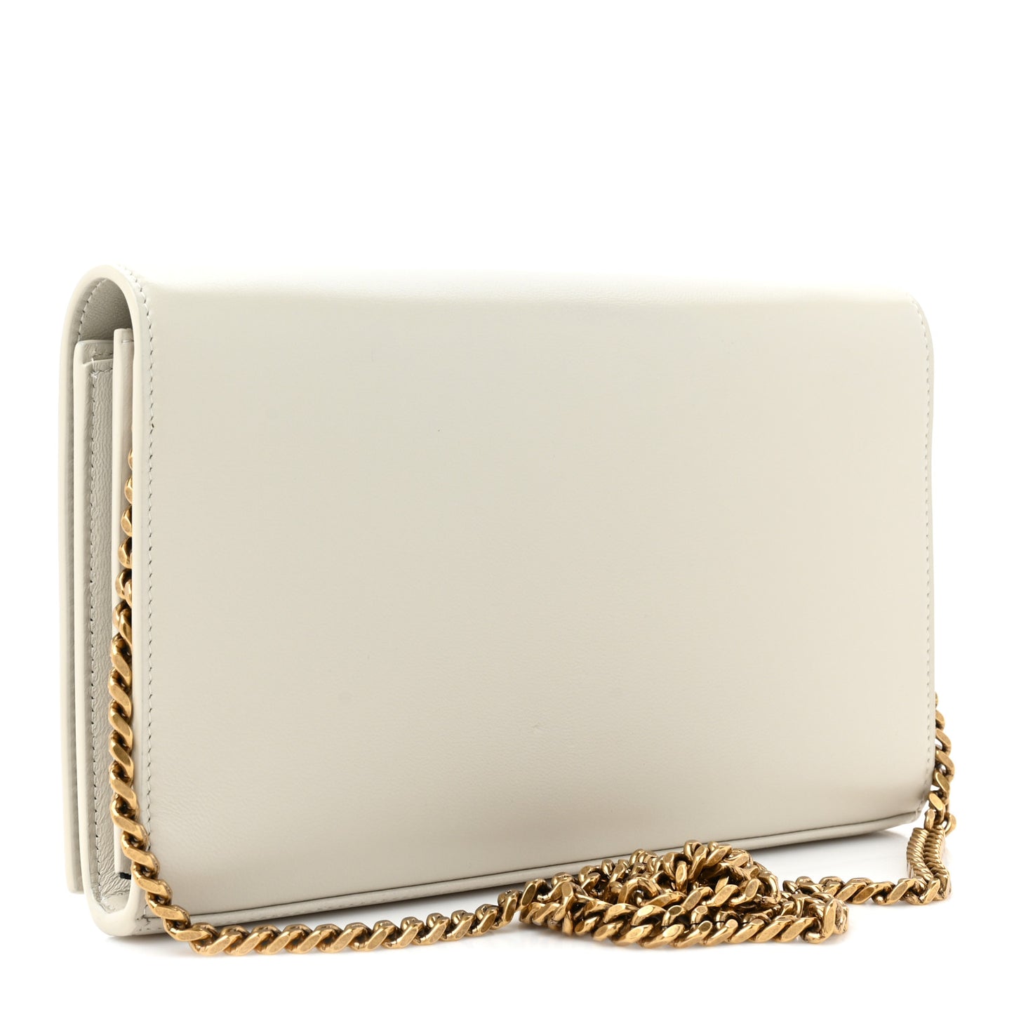 SAINT LAURENT Smooth Calfskin Tri-Metal Cassandre Wallet On Chain WOC Crema Soft