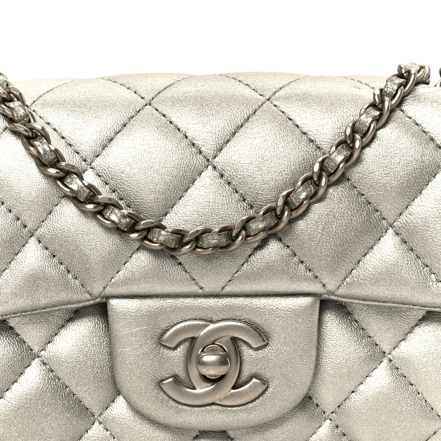 Chanel Metallic Lambskin Quilted Extra Mini Rectangular Flap Silver 9 of 11