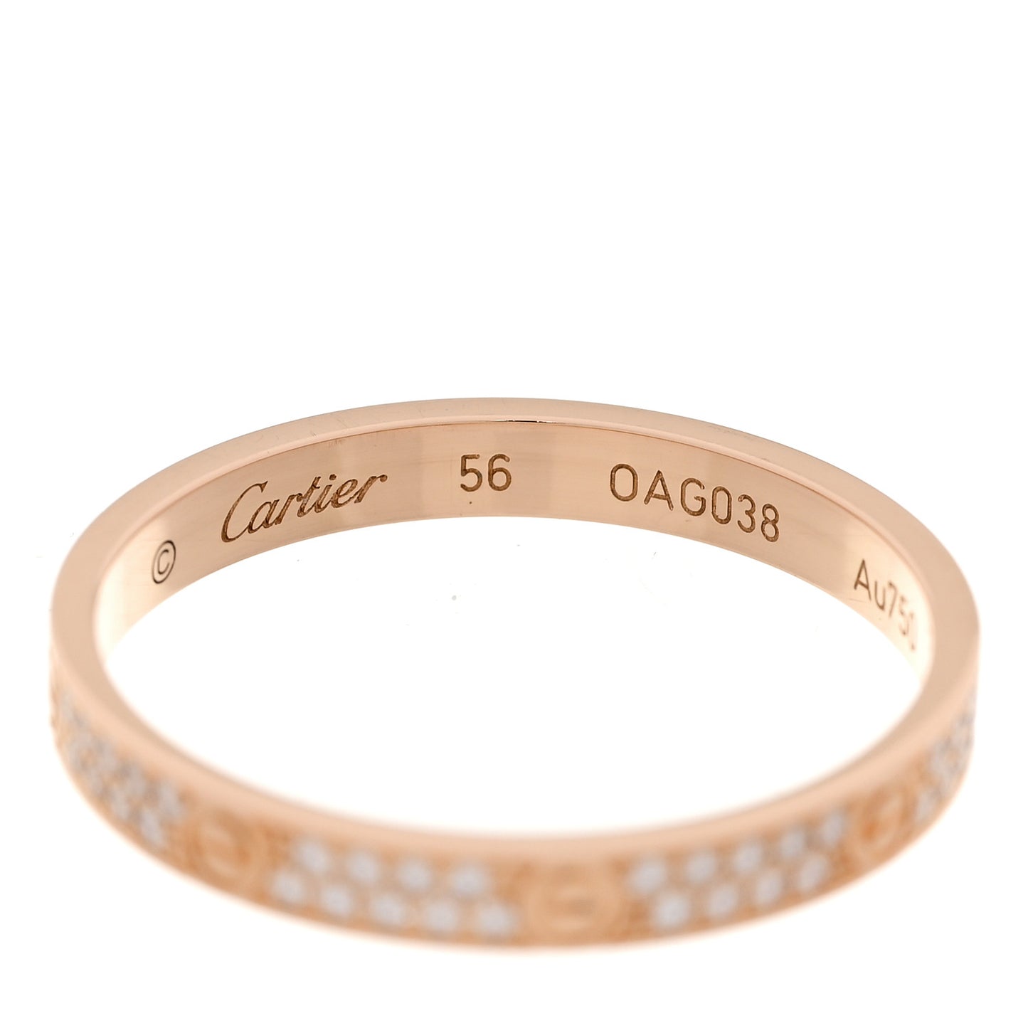 18K Pink Gold Diamond 2.6mm LOVE Paved Band Ring 56 7.75