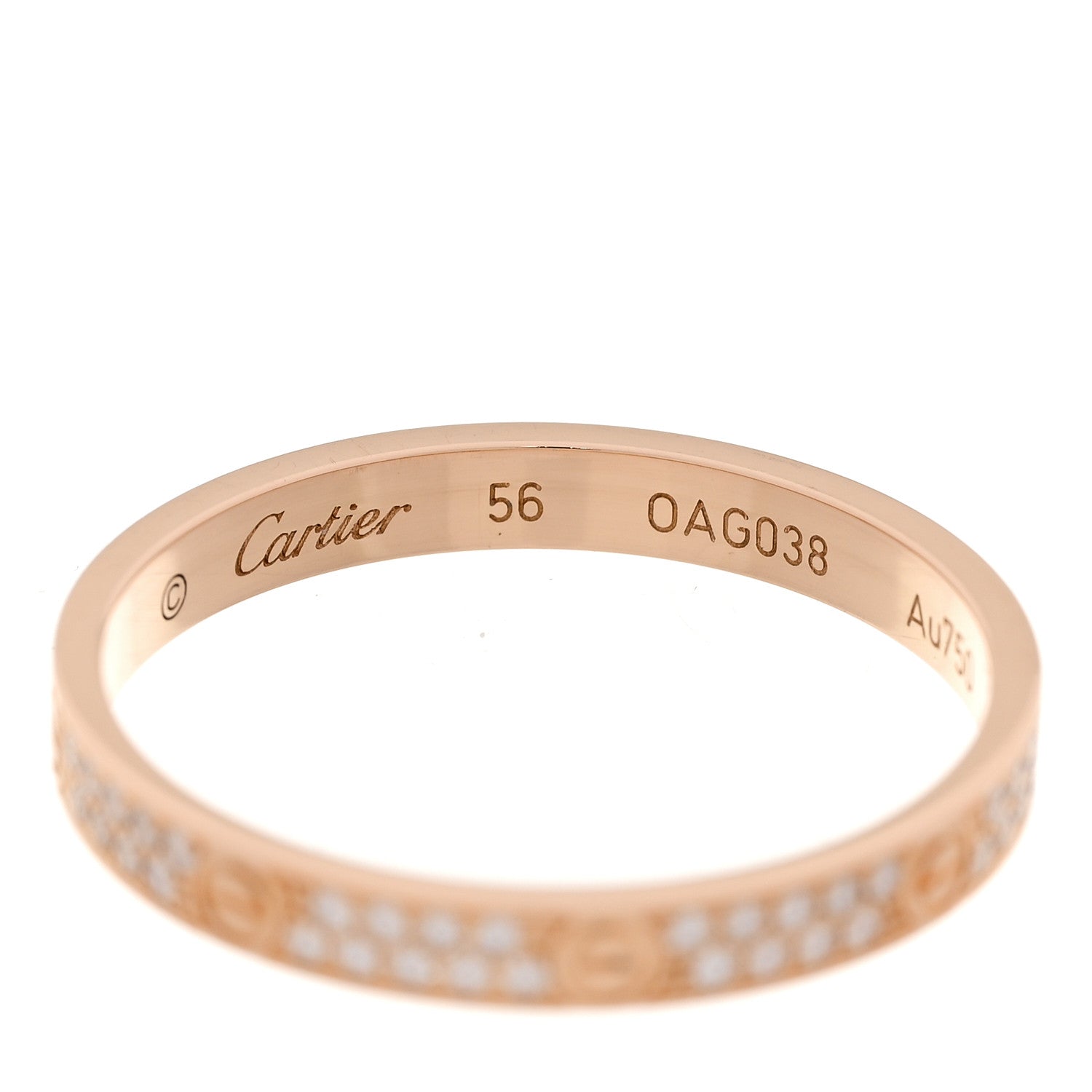 Cartier 18K Pink Gold Diamond 2.6mm LOVE Paved Band Ring 56 7.75 4 of 5