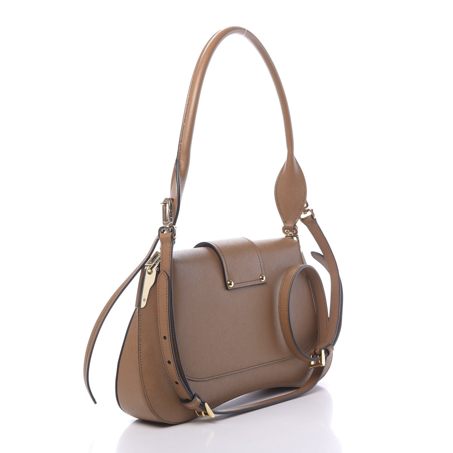 City Calfskin Saffiano Sidonie Shoulder Bag Caramel