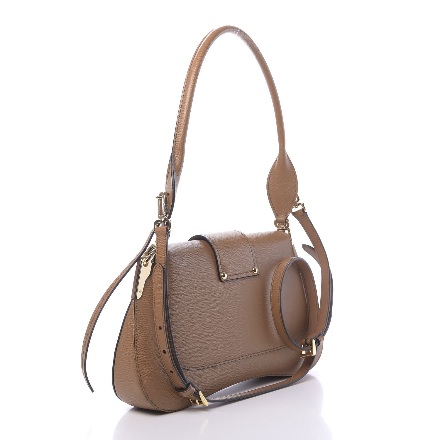 Prada City Calfskin Saffiano Sidonie Shoulder Bag Caramel 3 of 9