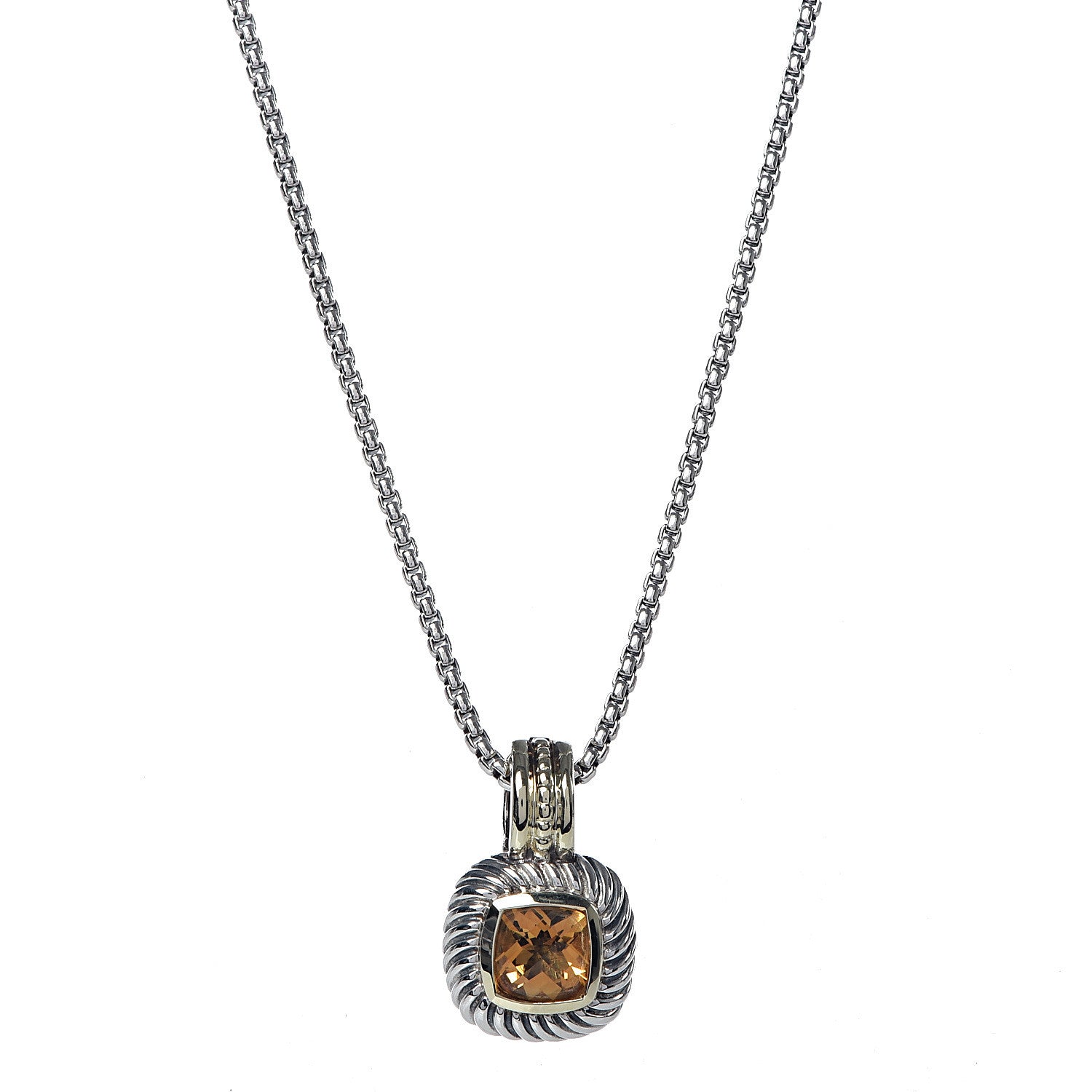 David Yurman Sterling Silver 14K Yellow Gold Citrine 7mm Albion Enhancer Pendant Necklace 1 of 7