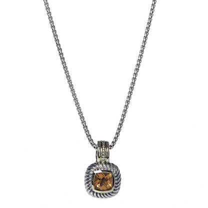 David Yurman Sterling Silver 14K Yellow Gold Citrine 7mm Albion Enhancer Pendant Necklace 1 of 7