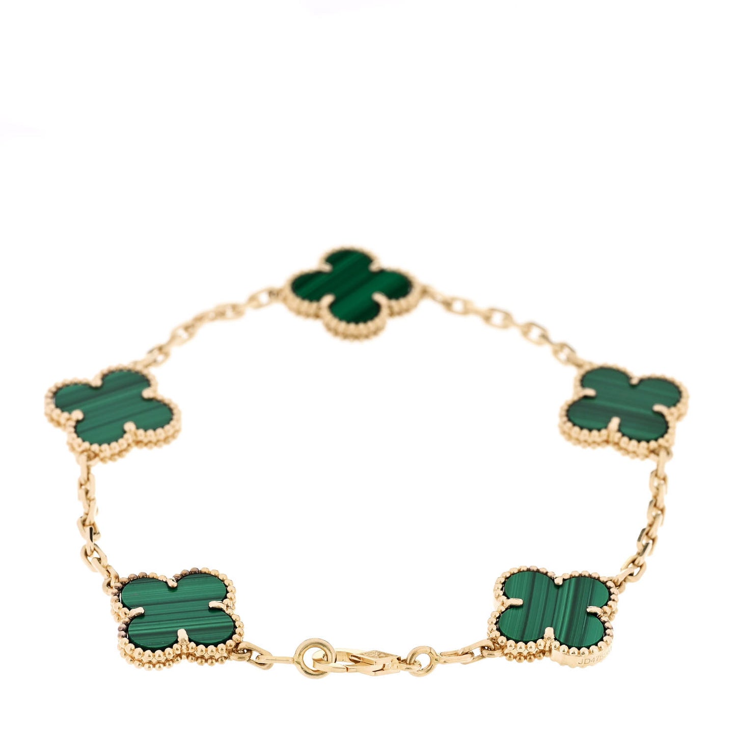 18K Yellow Gold Malachite 5 Motifs Vintage Alhambra Bracelet