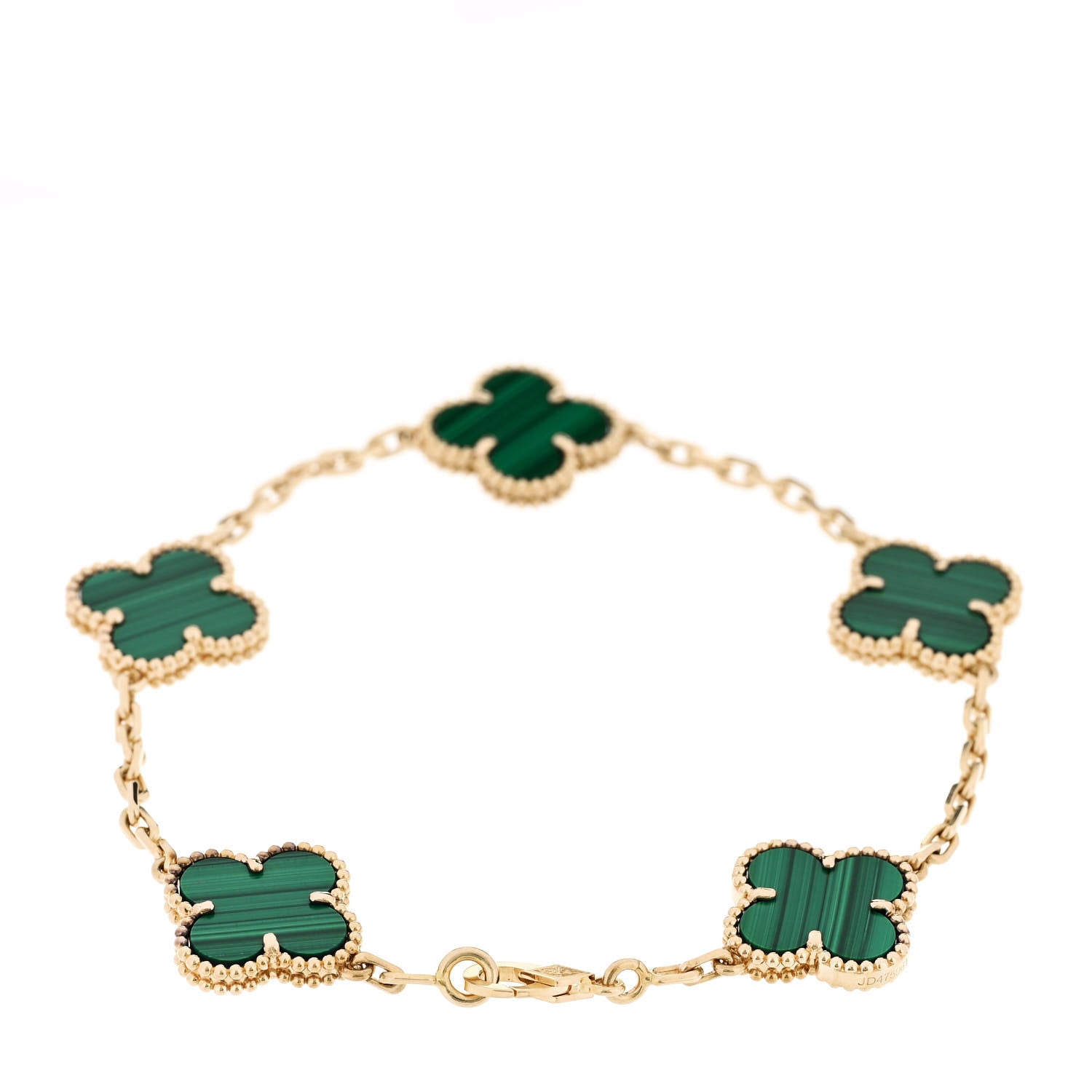 Van Cleef & Arpels 18K Yellow Gold Malachite 5 Motifs Vintage Alhambra Bracelet 2 of 5