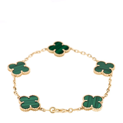Van Cleef & Arpels 18K Yellow Gold Malachite 5 Motifs Vintage Alhambra Bracelet 2 of 5
