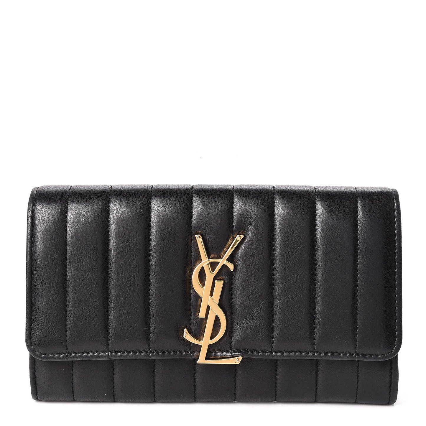 Lambskin Matelasse Monogram Large Vicky Continental Wallet Black