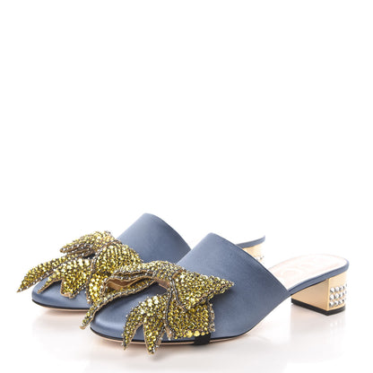 Gucci Silk Satin Crystal Embellished Bow Mules 40.5 Carta Zucchero 3 of 11
