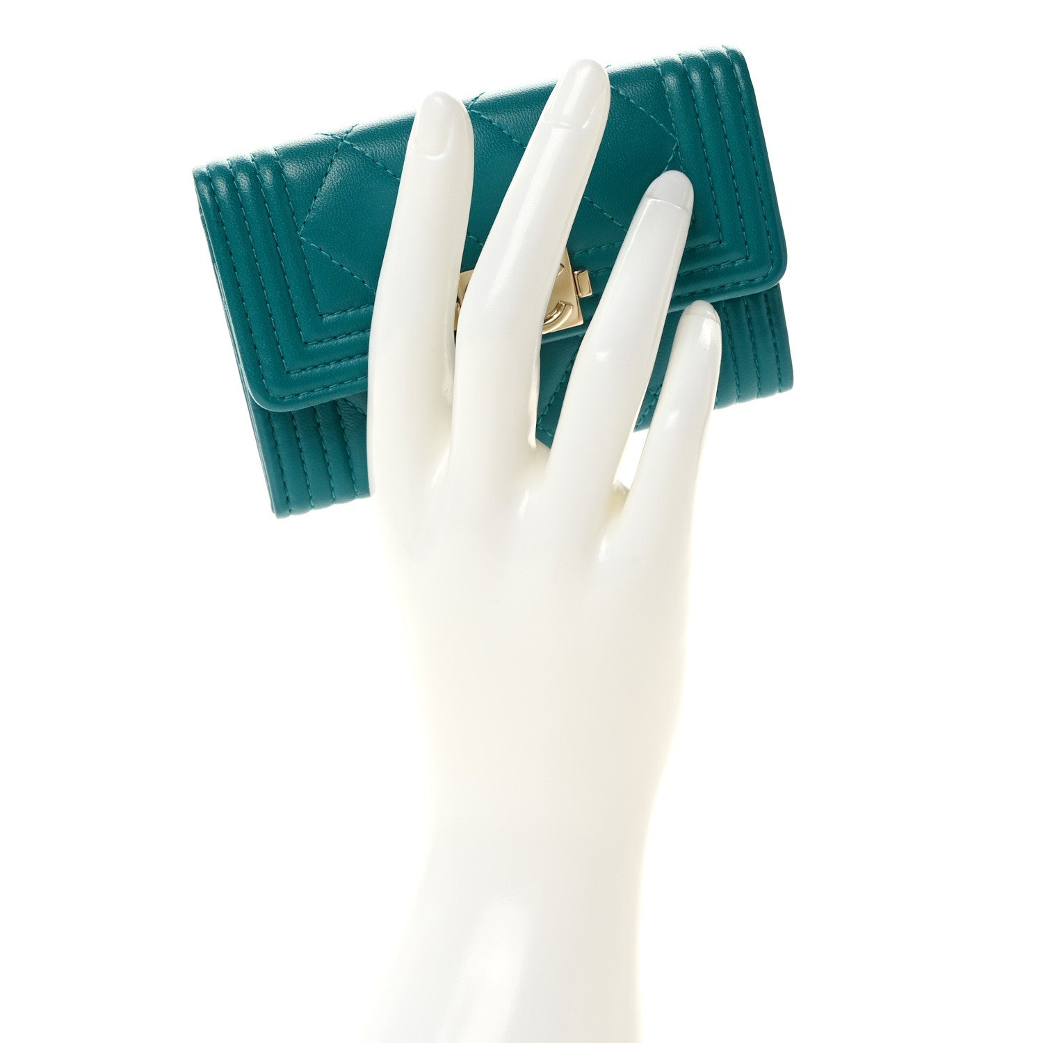 Chanel Lambskin Quilted Boy Flap Card Holder Turquoise 2 of 8