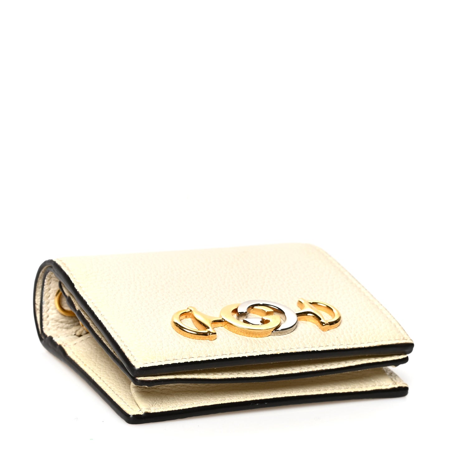 Grainy Calfskin Zumi Chain Card Case Wallet White