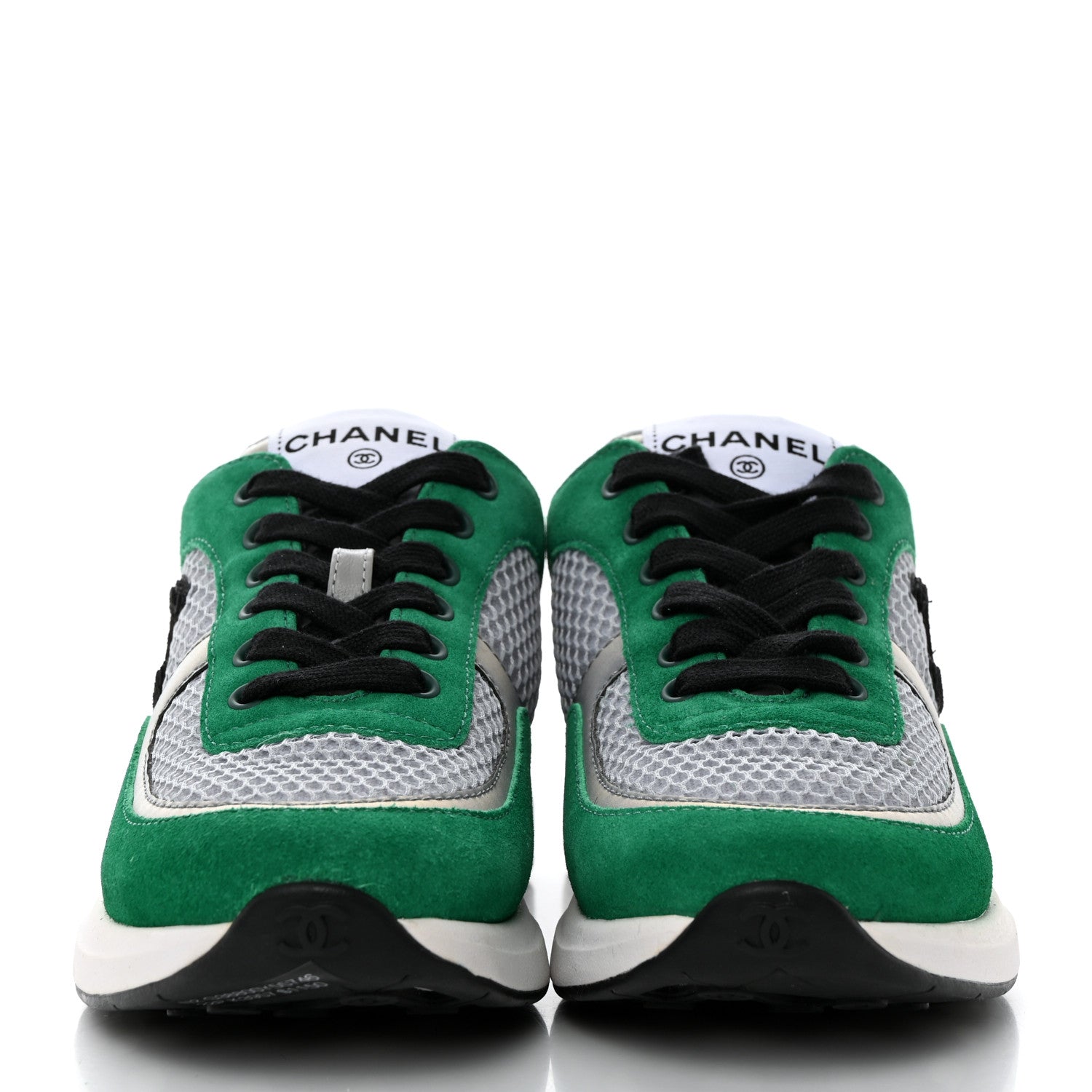 Chanel Mesh Suede Calfskin Womens CC Sneakers 36 White Green Grey 2 of 8